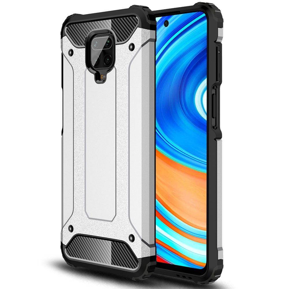FITSU Handyhülle Outdoor Hülle für Xiaomi Redmi Note 9 Pro Silber 6,67 Zoll, Robuste Handyhülle Outdoor Case stabile Schutzhülle mit Eckenschutz