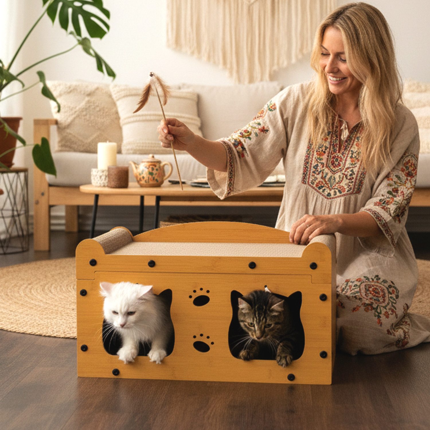 Roxlin Katzenhaus Katzen Kratzmöbel TV-Modell – Kratzhaus & Kratzbrett Karton Katzenhaus