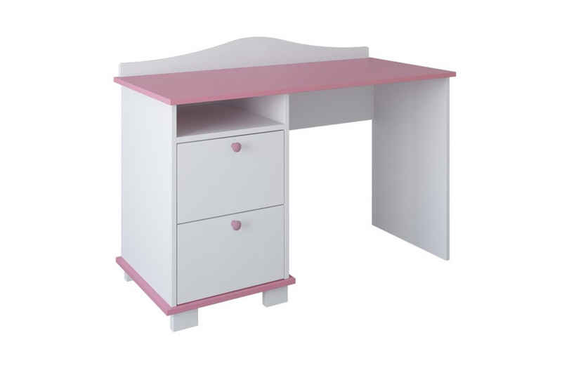 Kids Collective Schreibtisch Kinderschreibtisch mit 74 cm Arbeitshöhe, zwei Schubladen und Ablagefach in weiß pink Made in Europe