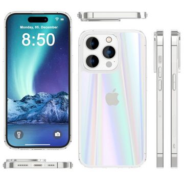Nalia Smartphone-Hülle Apple iPhone 14 Pro, Klare Hartglas Hülle / Regenbogen Effekt / Bunt Glänzend / Kratzfest