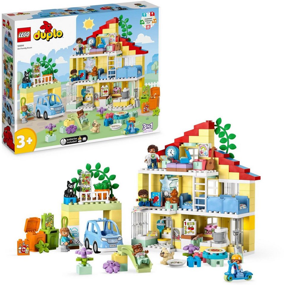 LEGO® Konstruktionsspielsteine 3-in-1-Familienhaus (10994), LEGO® DUPLO,  (218 St), Made in Europe, Vorschulkinder können den Familienalltag und ein  nachhaltiges Leben darstellen
