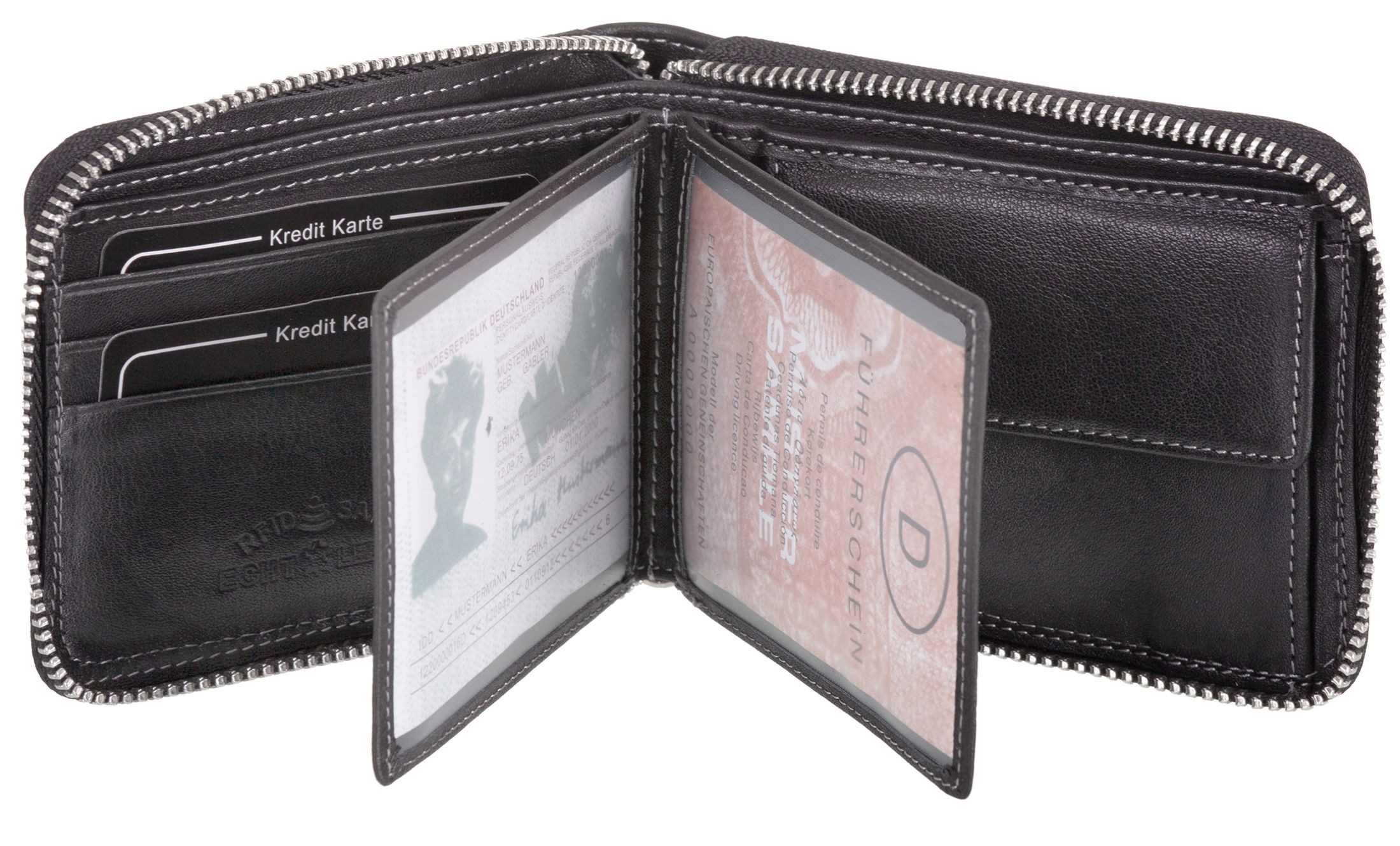 BAG STREET Geldbörse, Geldbörse Echt Leder RFID mit Reißverschluss Portemonnaie Geldbeutel
