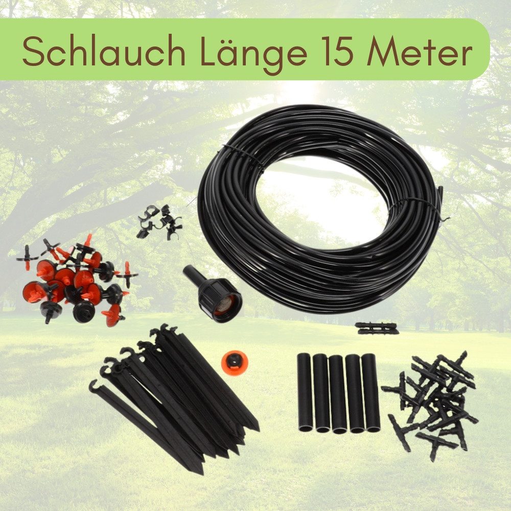 GarPet Bewässerungssystem 3er Set 15 m Bewässerung Garten Tropfbewässerung Tropfschlauch Set