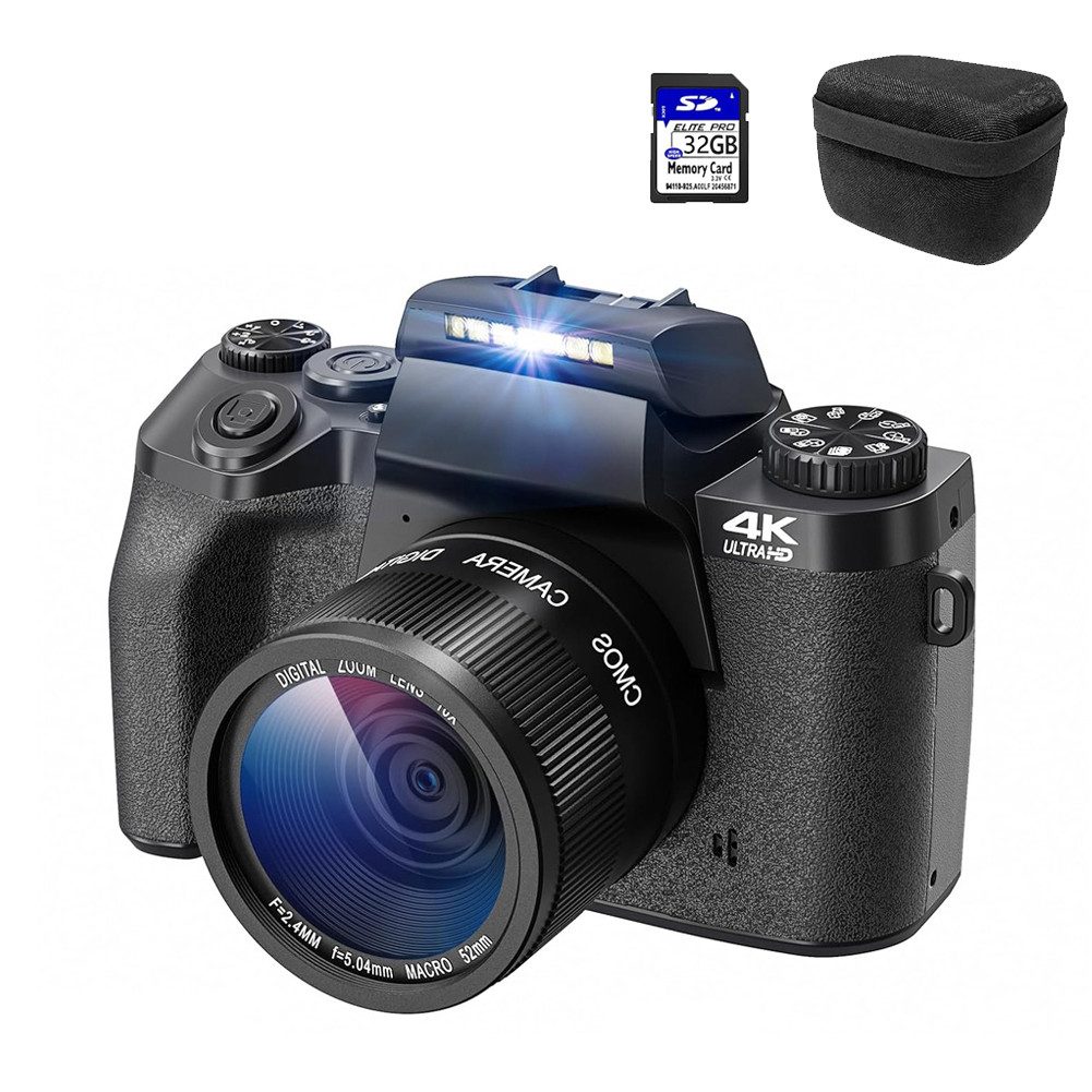 HT W5 Kompaktkamera (64 MP, WLAN (Wi-Fi), 4.0" Touchscreen fotokamera, Digitalkamera 4K mit 16x Digitalzoom)