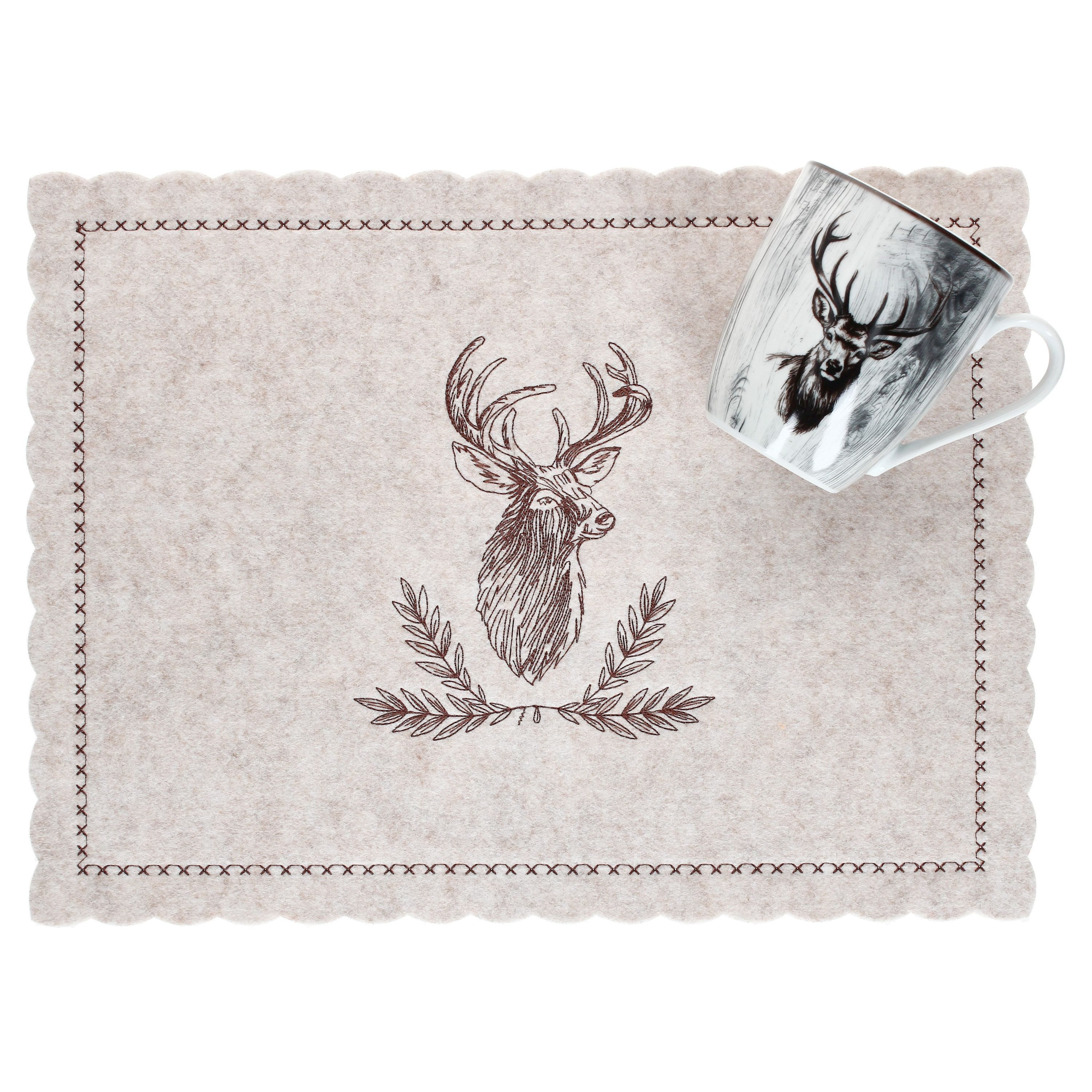 MamboCat Platzset 6x Alois Tischset LxB 30x40cm rechteckig Filz Platzsets Hirsch