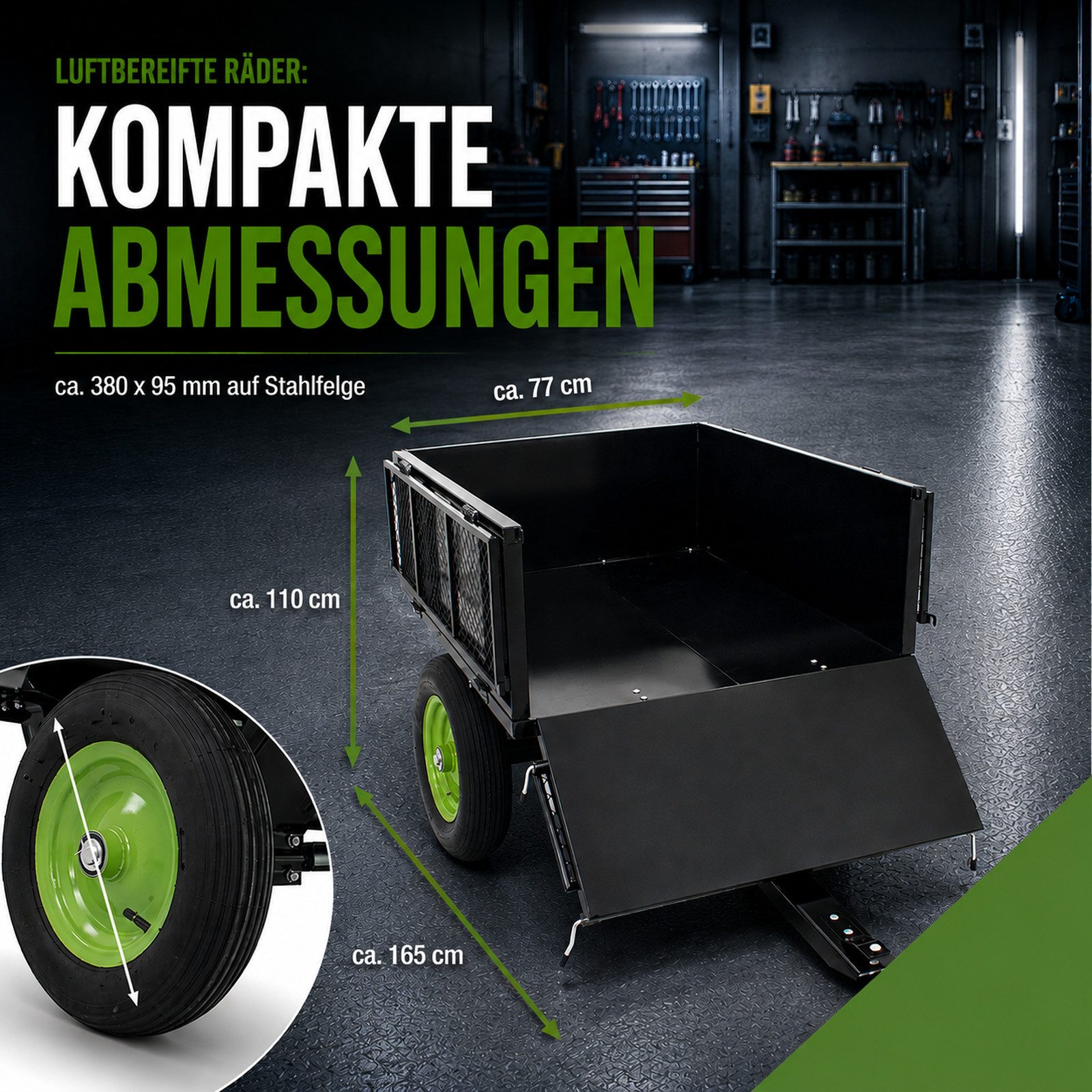 TRUTZHOLM Rasentraktoranhänger Rasentraktor Anhänger Kippanhänger 300 kg kippbar mit Kupplung