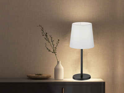 FHL easy! LED Nachttischlampe, LED wechselbar, Warmweiß, kleine Design-klassiker Schwarz mit Stoff Lampenschirm Weiß, Höhe 30cm