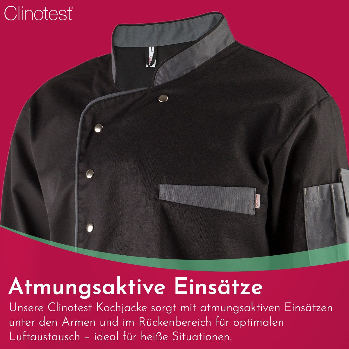 Clinotest Kochjacke langarm - 95 Grad waschbare, kochfeste Kochjacken ohne Einlaufen (1-St) Kochhemd aus 65% Polyester, 35% Baumwolle, mit Druckknopfverschluss – Bild 4 von 5