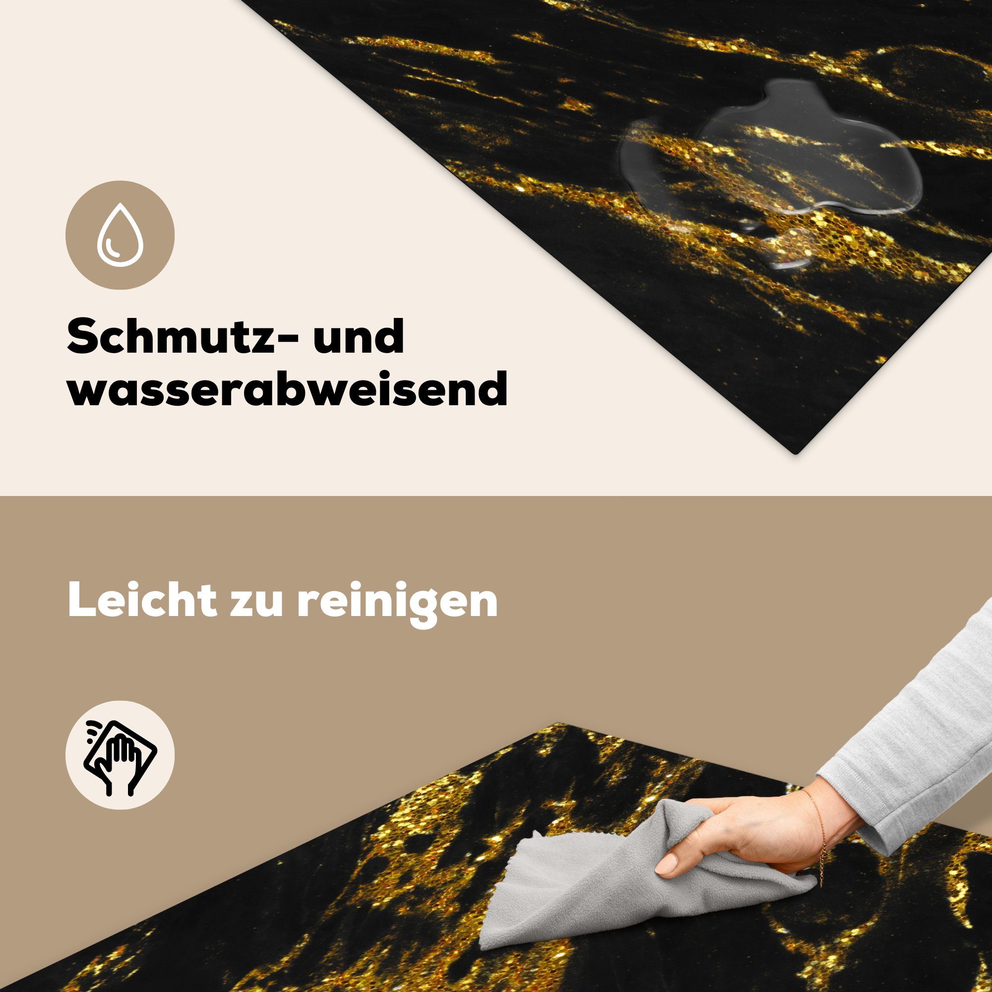 MuchoWow Herdblende-/Abdeckplatte Marmor - Ceranfeldabdeckung, - küche 78x78 cm, Arbeitsplatte tlg), (1 für Vinyl, Schwarz Gold