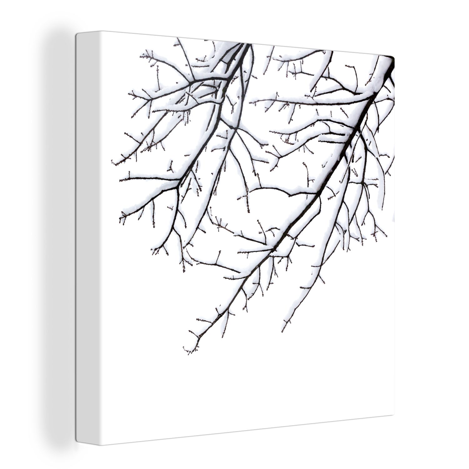OneMillionCanvasses® Leinwandbild Zweige mit Schnee, (1 St), Leinwand Bilder für Wohnzimmer Schlafzimmer