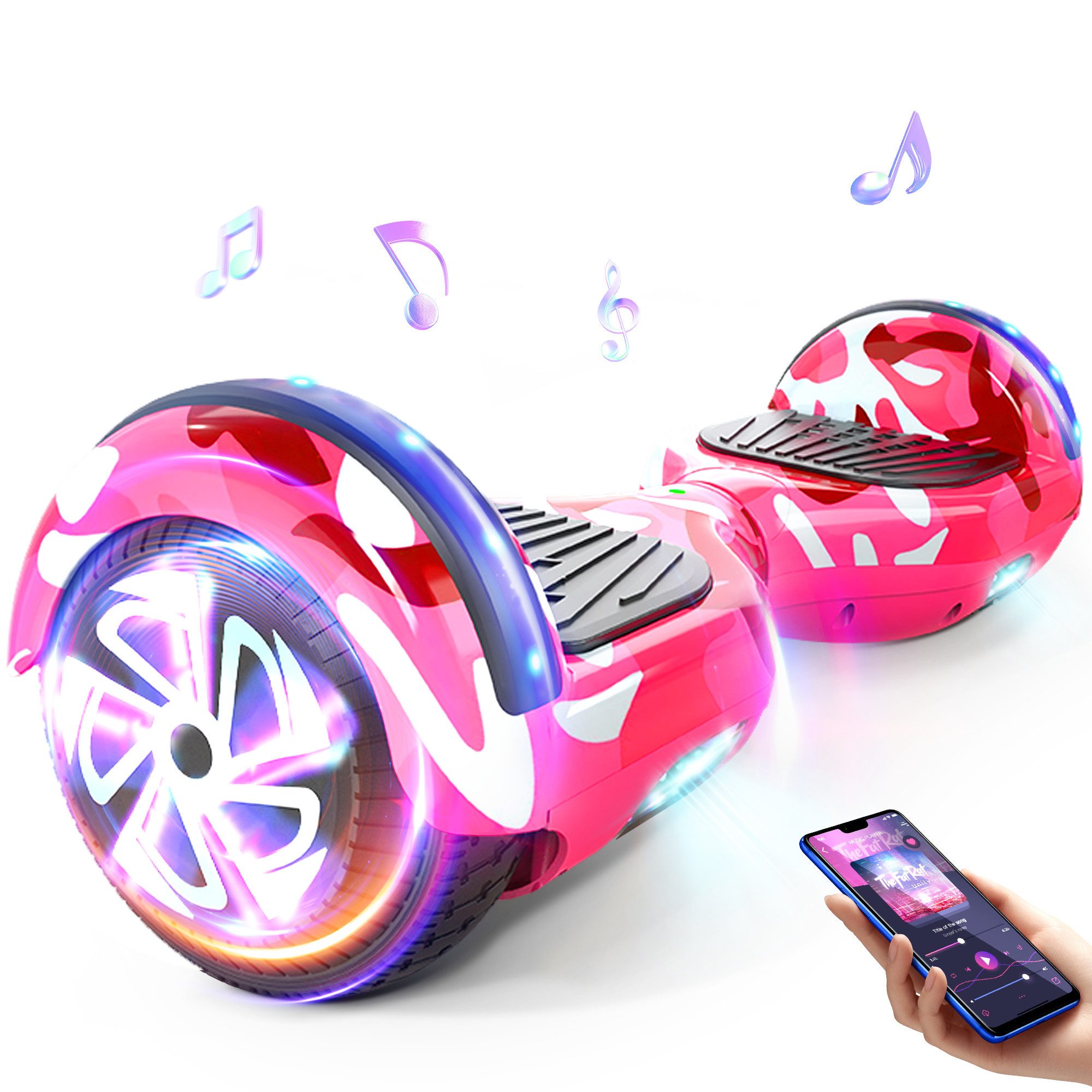 SISIGAD Balance Scooter 6,5 Zoll Dualmotorräder, Hoverboard mit LED-Licht, Smart Bluetooth, 10 km/h, Hoverboard mit LED Lichter Bluetooth,Geschenk für Kinder
