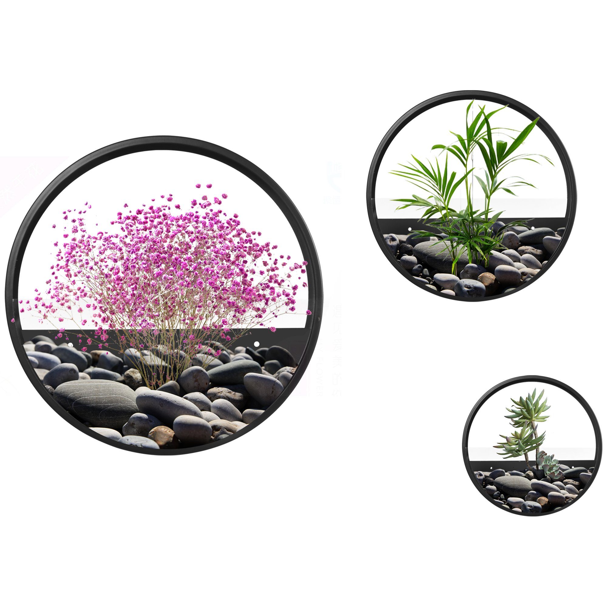 Outsunny Pflanzkübel Pflanzenbehälter für Sukkulenten (Wand-Pflanzgefäß, 3 St., Blumentöpfe), für Garten, Balkon, Schwarz