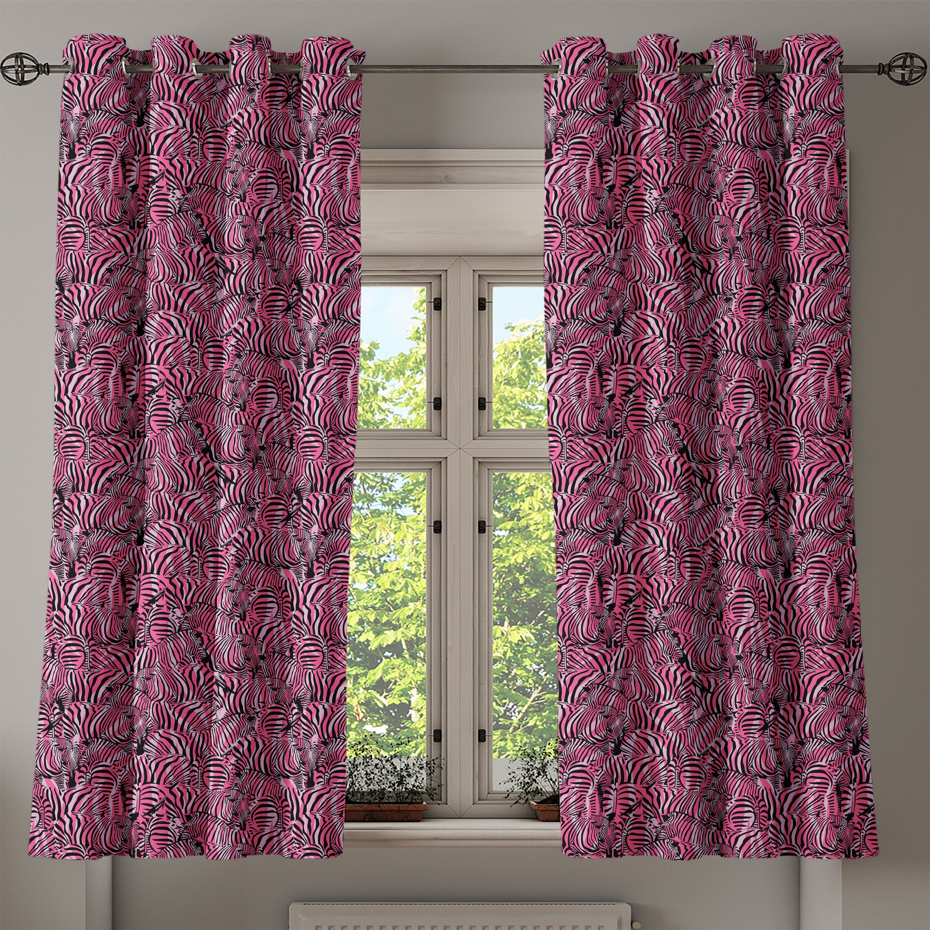 rosa Dekorative Abakuhaus, 2-Panel-Fenstervorhänge Zebra für Gardine Wohnzimmer, Safari-Kunst-Muster Schlafzimmer