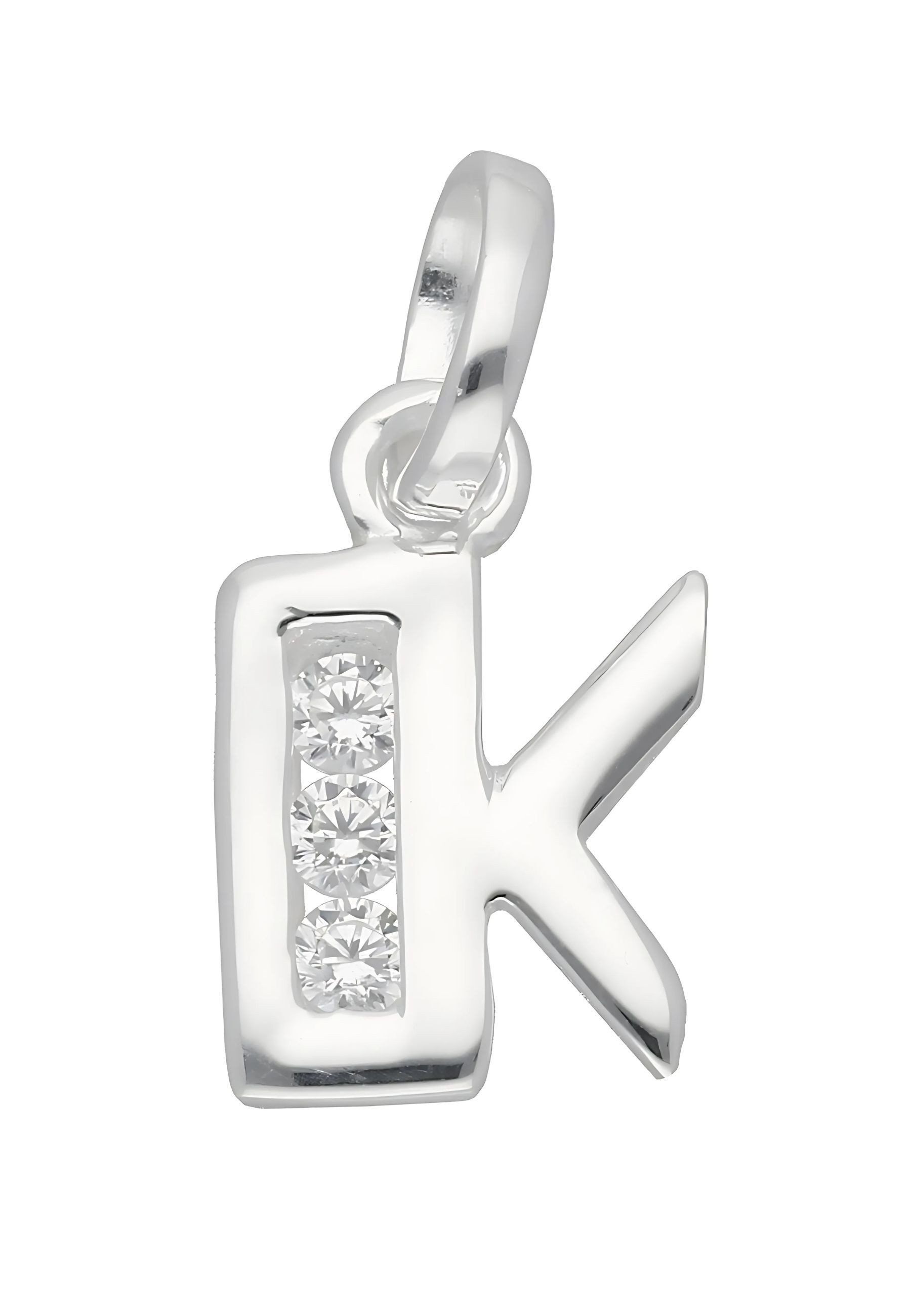Adelia´s Namenskette Halskette - Namenskette mit Buchstabenanhänger K mit Zirkonia, Schmuckset mit bis 45 cm stufenlos verstellbarer 925 Silber Halskette