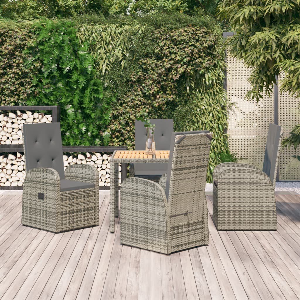 vidaXL Gartenstuhl 5-tlg. Garten-Essgruppe mit Kissen Grau Poly Rattan (1 St)