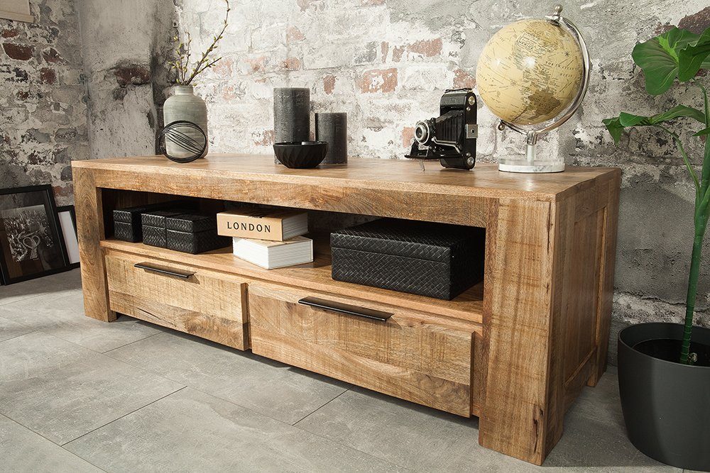 riess-ambiente Lowboard IRON CRAFT 130cm natur, Massivholz · TV-Board · 2 Schubladen · Mangoholz · Wohnzimmer