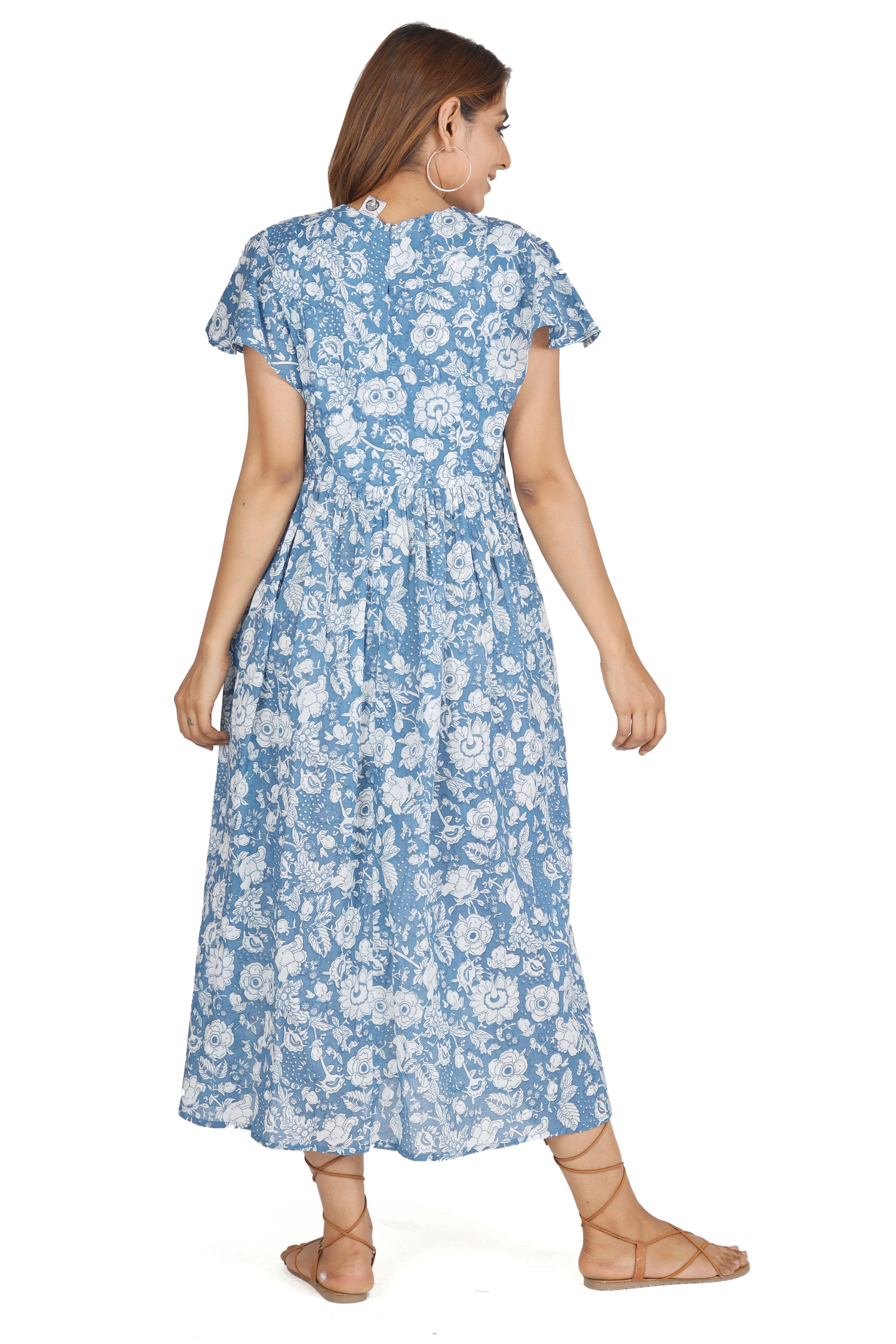 Midikleid handbedrucktes.. Bekleidung blau Sommerkleid, Guru-Shop Luftiges alternative Boho