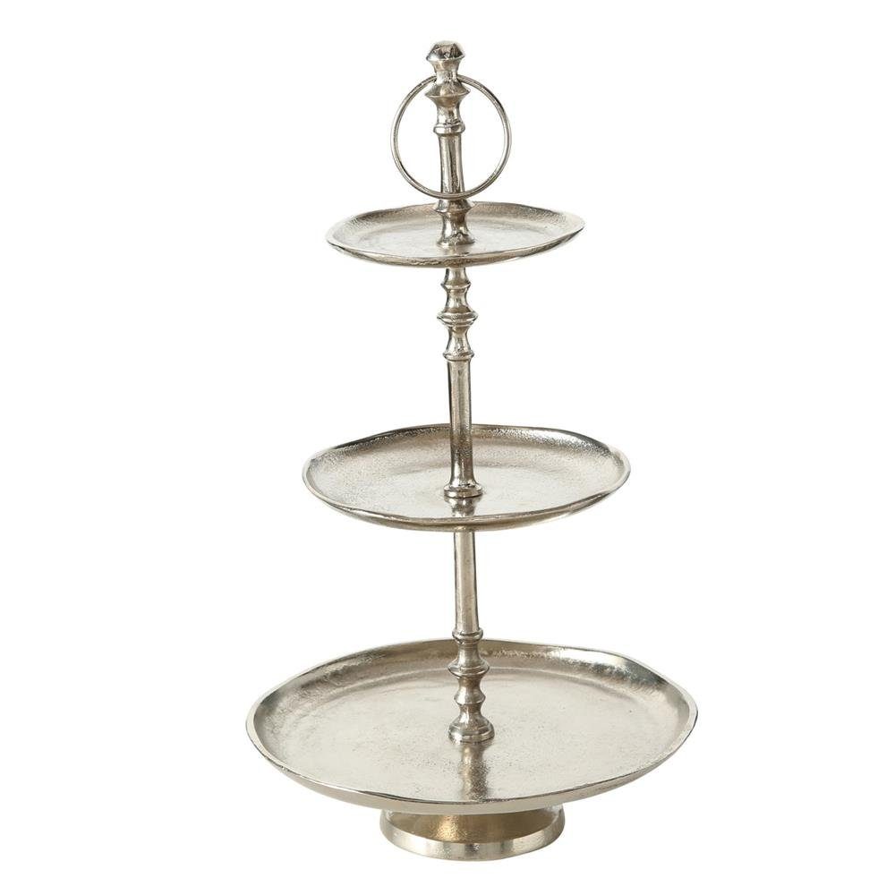 BOLTZE Dekoetagere Flaire, 48 cm 3-stöckig Silber glänzend mit Griff Elegantes Design
