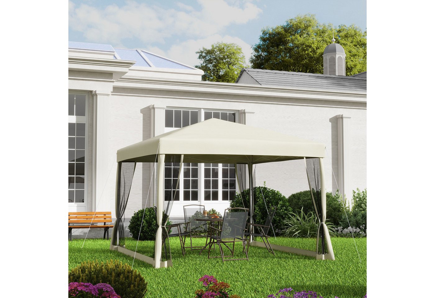Thumbnail - OUTMAX Faltpavillon 3x3m mit Seitenwänden & Tragetasche, Stahl & Oxford, für Gartenpartys, mit 4 Seitenteilen