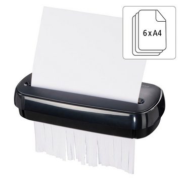 Hama Aktenvernichter Aktenvernichter Schredder für Papier mit Sichtfenster, Strip-Cut, 8 Liter Papierkorb, 6 Blatt, Streifenschnitt 6 mm
