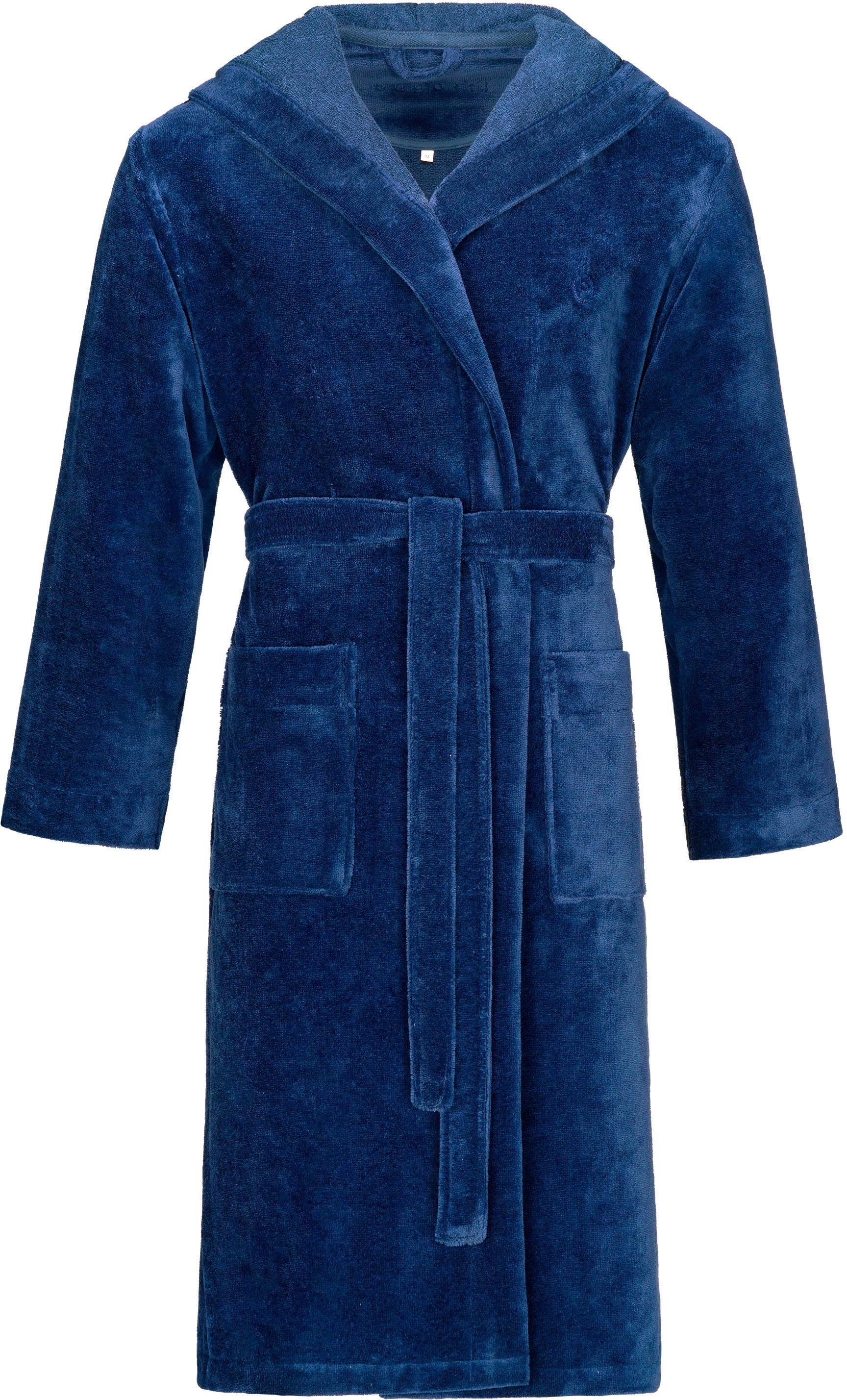bugatti Herrenbademantel Roberto, Langform, Microfaser-Webfrottier, Kapuze, Gürtel, mit Kapuze