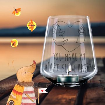 Mr. & Mrs. Panda Windlicht Faultiere Herz - Transparent - Geschenk, für Männer, Jahrestag, Ehefr (1 St), Magische Gravurmotive