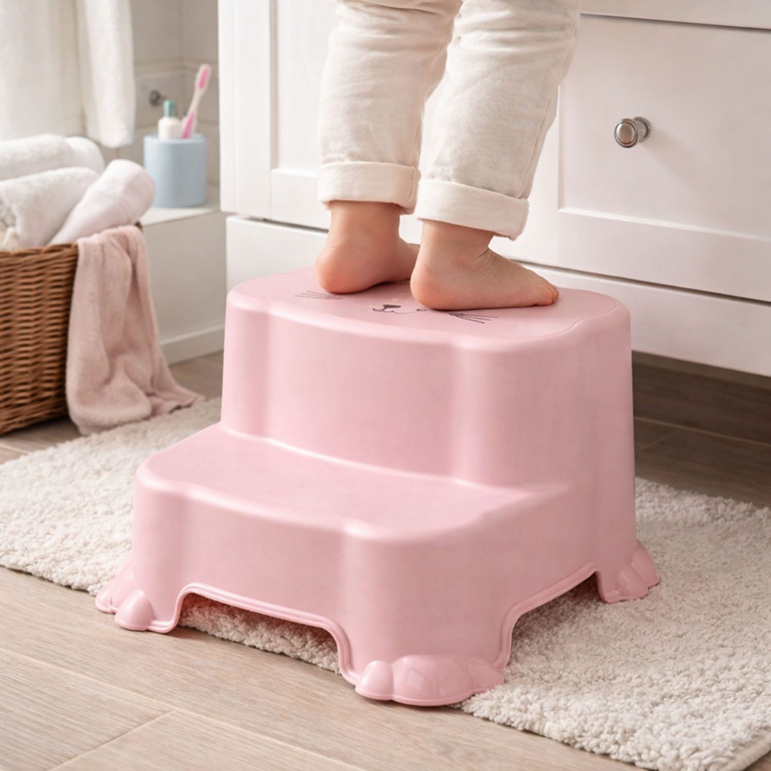 Mojawo Fußhocker Kinder Tritthocker Trittstufe Hocker Kunststoff Pink rutschfest