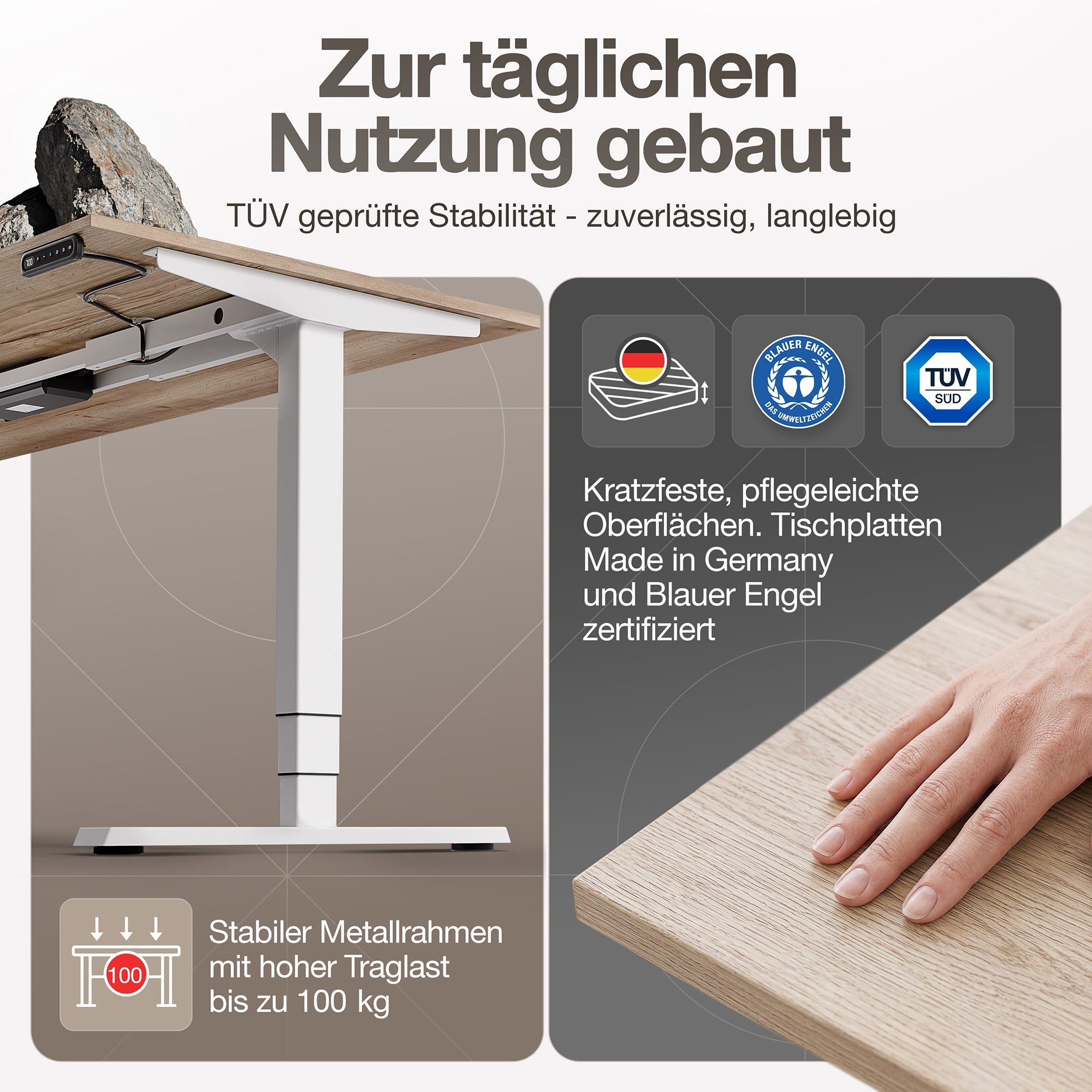 ASSMANN Büromöbel Schreibtisch Y-LINE (120x70cm Schwarz Eiche Natura Kollisions-Schutz, Elektrisch höhenverstellbar, Kindersicherung 2-fach-Motorik Doppelhub, e – Bild 4 von 5