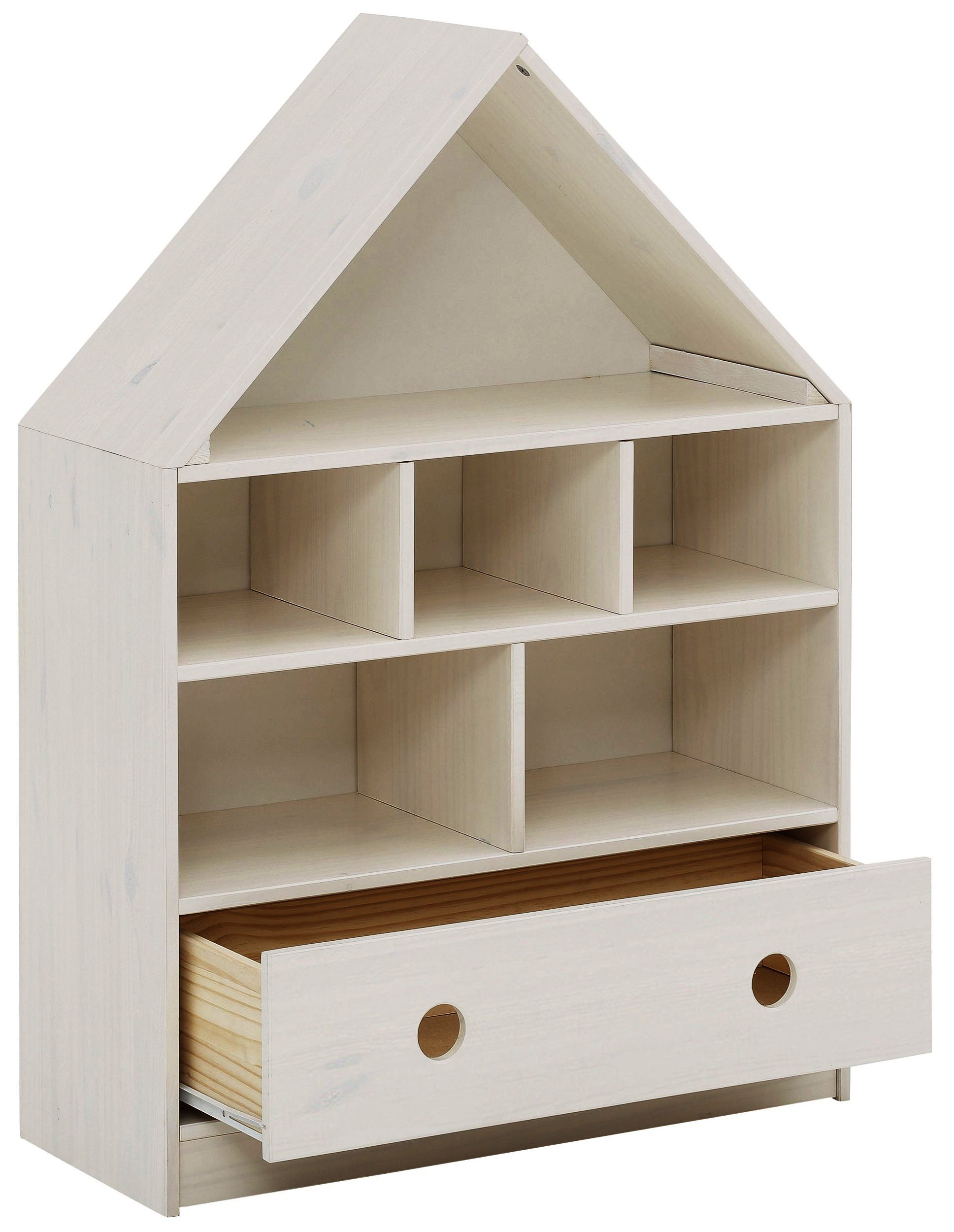 loft24 Regal Allie, Bücherregal in Hausoptik aus Kiefer mit Schublade, Landhausstil