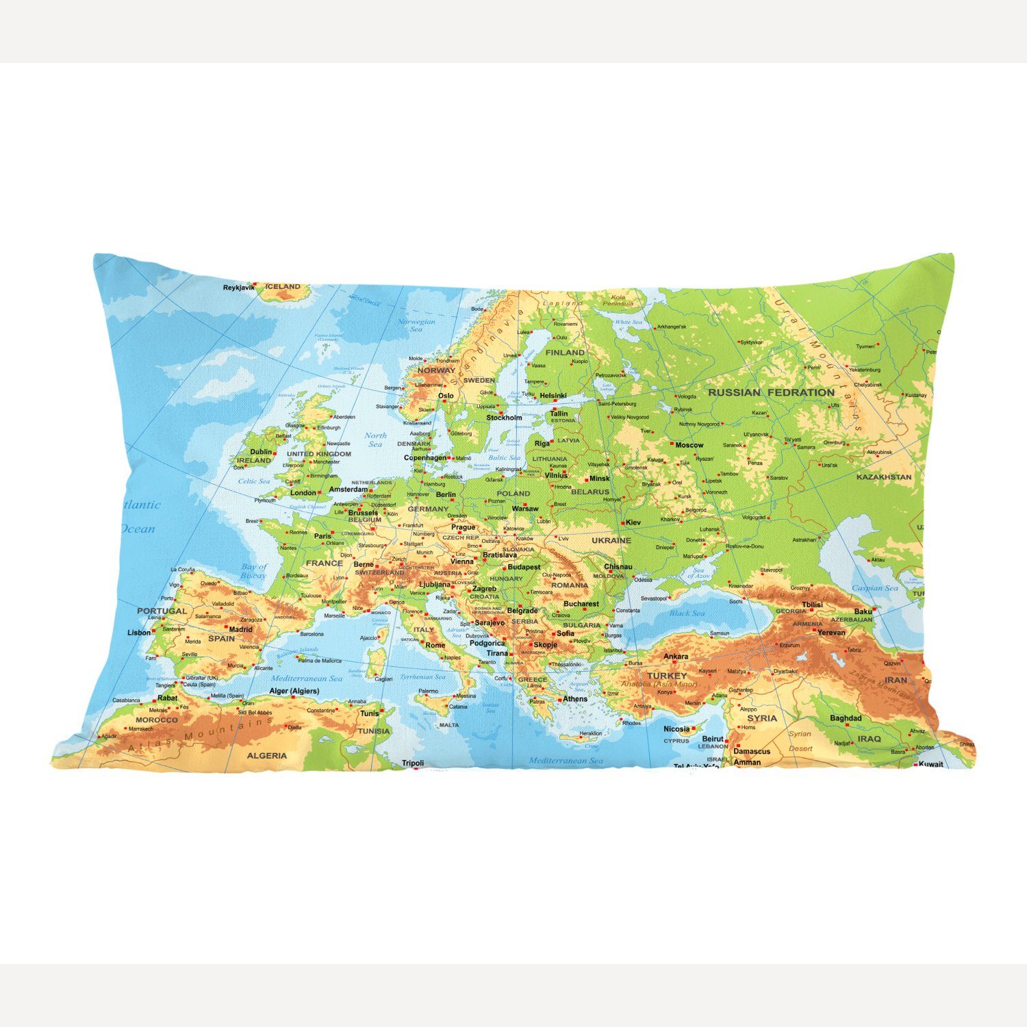 MuchoWow Dekokissen Karte - Europa - Land, Wohzimmer Dekoration, Zierkissen, Dekokissen mit Füllung, Schlafzimmer