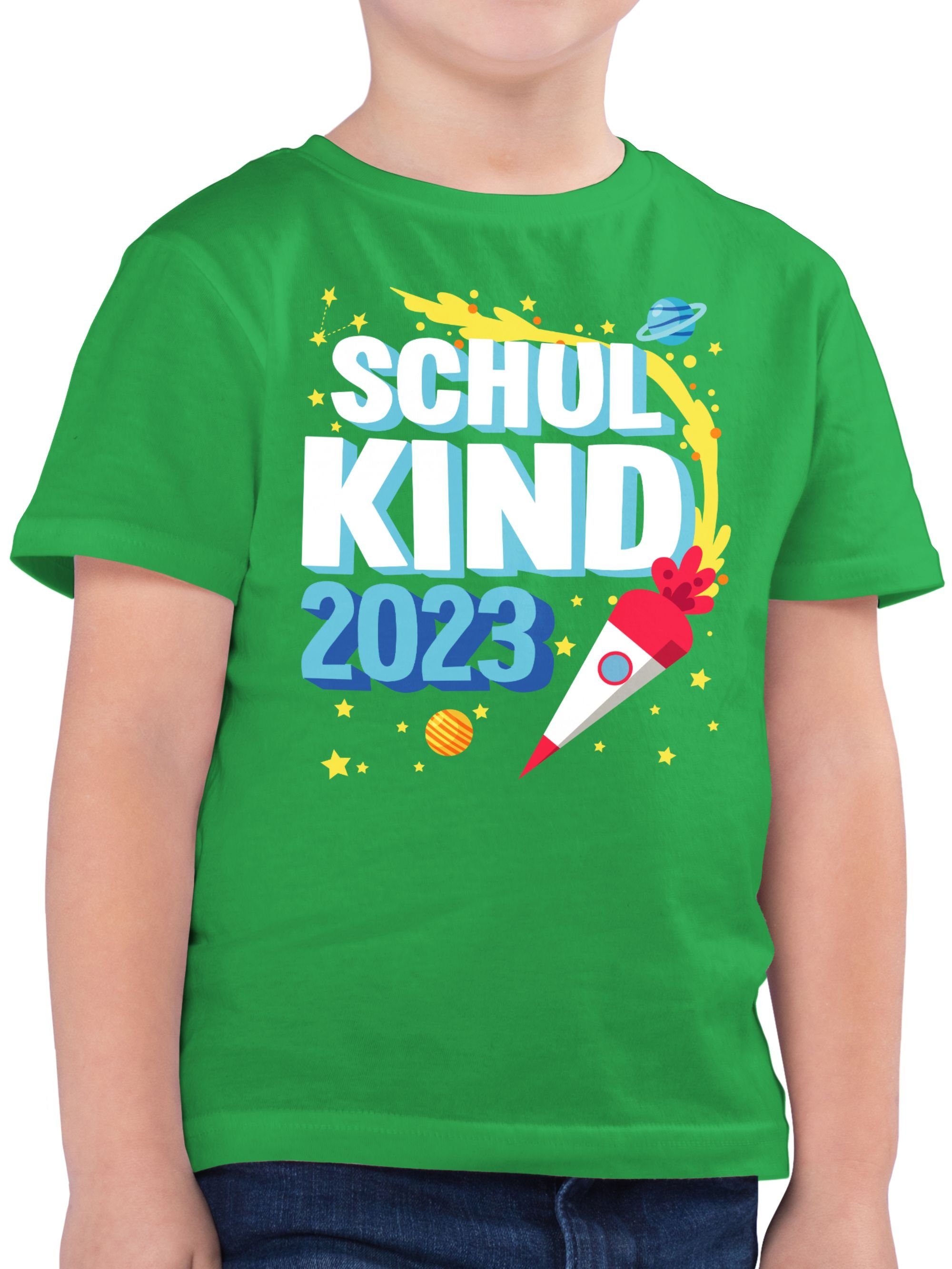 Grün Rakete Geschenke - 2023 3 Schulkind Shirtracer Junge T-Shirt Schulanfang Einschulung
