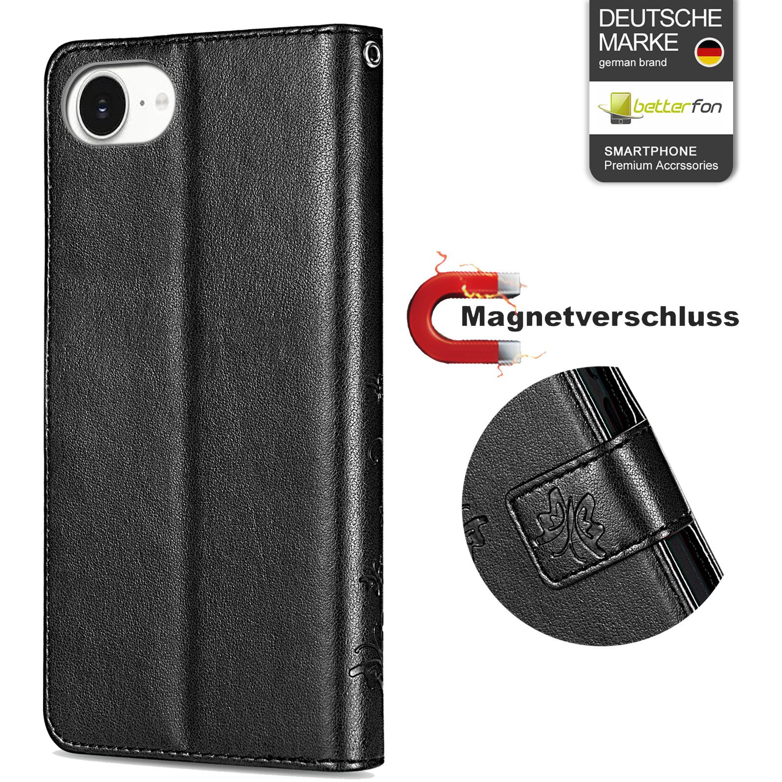 betterfon Handyhülle für iPhone 17E / 16E - Klapphülle mit 3 Kartenfächern Blumen, Bookstyle-Hülle: Magnetverschluss 3 Kartenfächer & Standfunktion – Bild 3 von 5