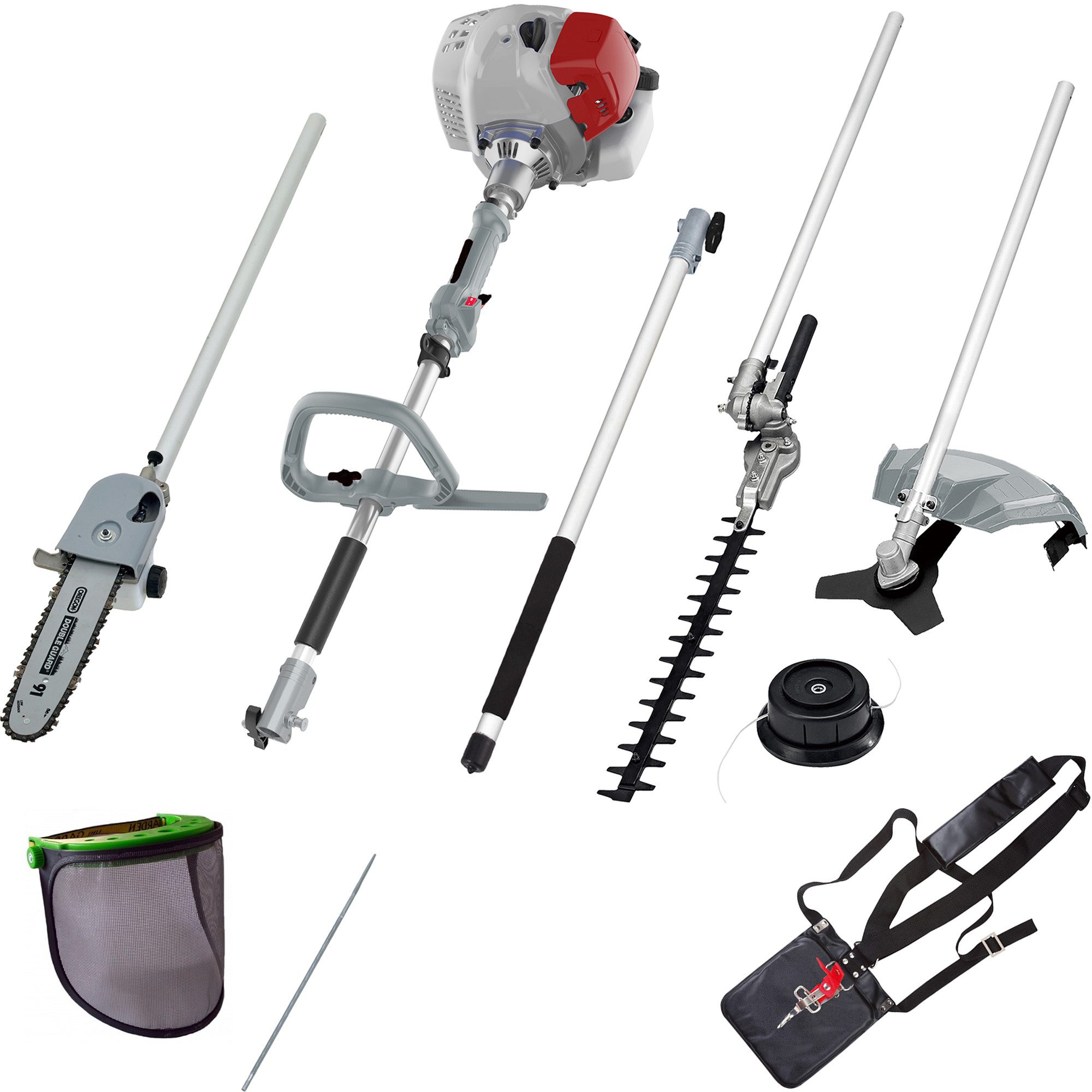 ikra GmbH Multitool IBKH 33-1, (mit Kettenfeile & Gesichtsschutz (Netz), 4in1: Rasentrimmer, Freischneider, Teleskop-Heckenschere & Entaster