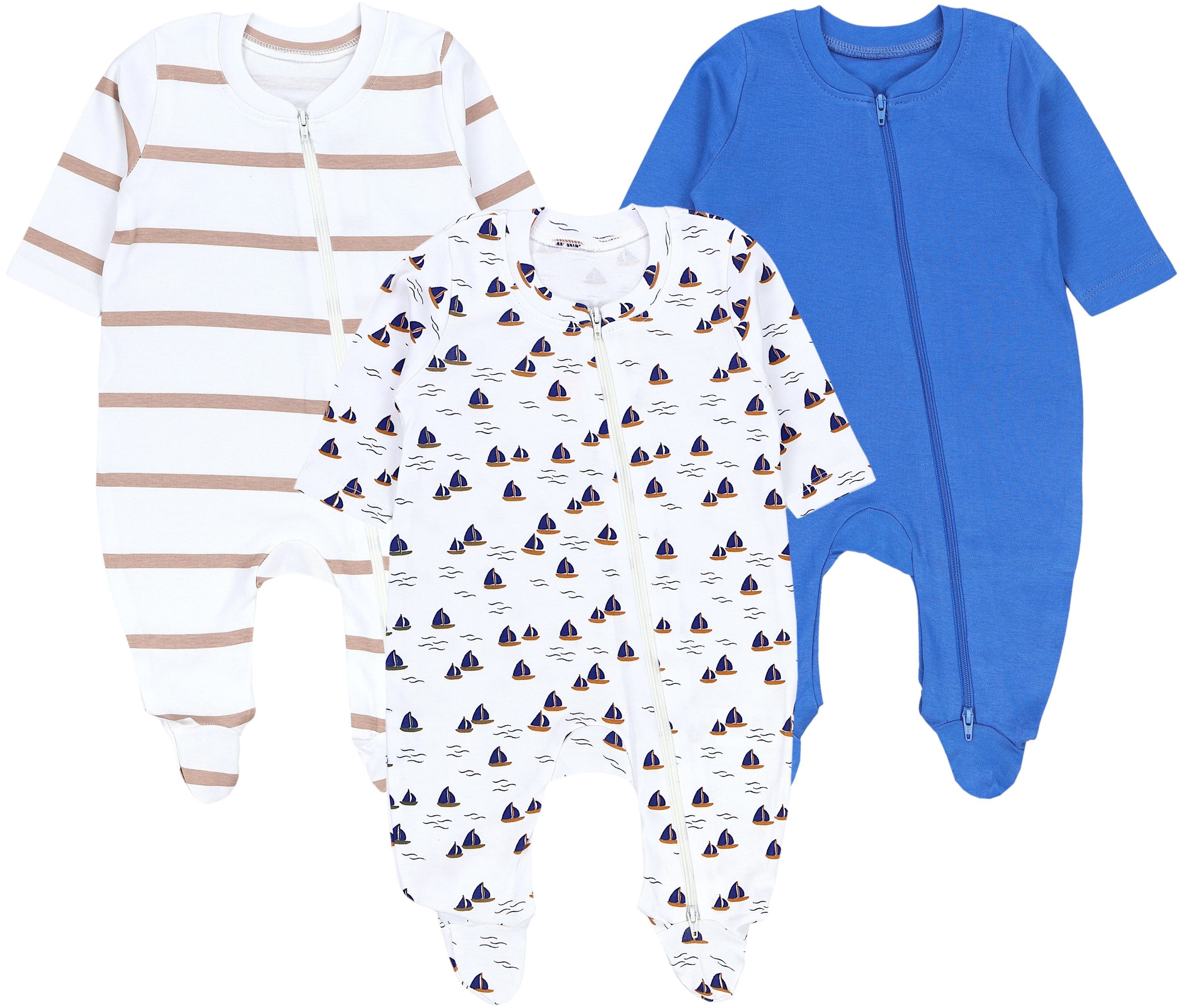 TupTam Schlafoverall Unisex Schlafstrampler Schlafanzug mit Fuß 3er Pack