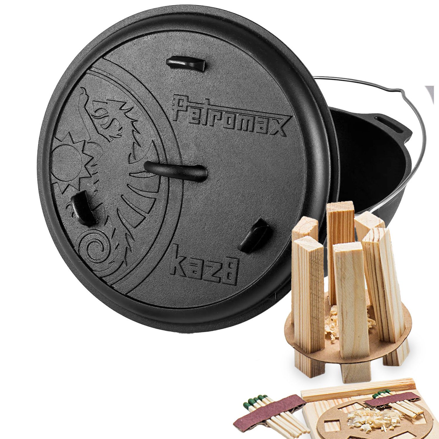 Petromax Feuertopf Kazan 8 Liter ohne Füße mit Feuerkit, Gusseisen (Set, 3-tlg), Induktion