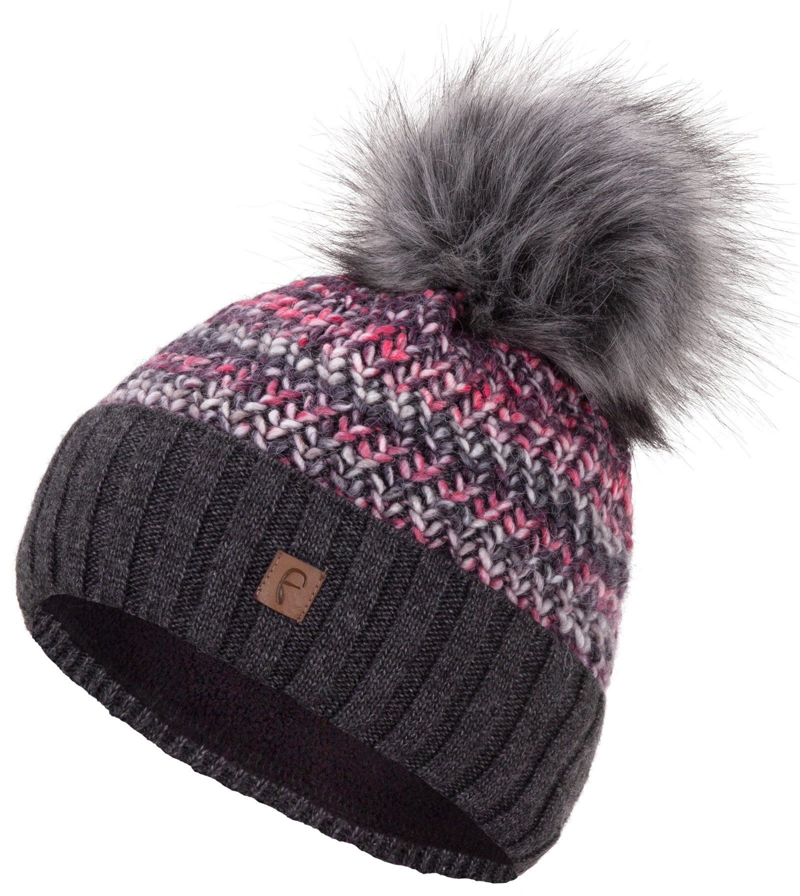 Faera Bommelmütze Wintermütze Damen Winter Mütze Beanie Haube gefüttert Strickmütze anthrazit