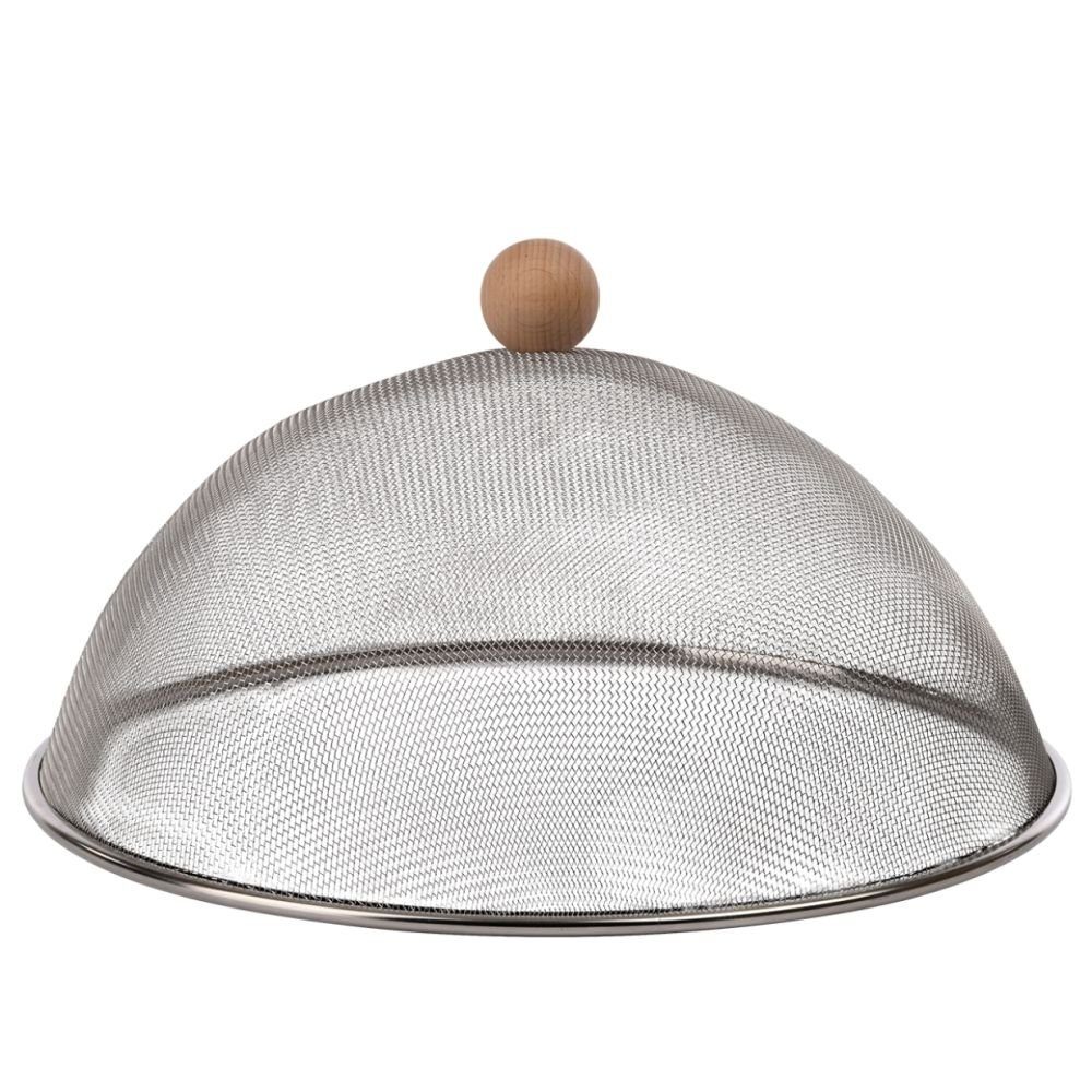 esschert design Fliegenhaube, Edelstahl Fliegenhaube mit Holzknauf, Ø30 cm Тарелкиhaube silber
