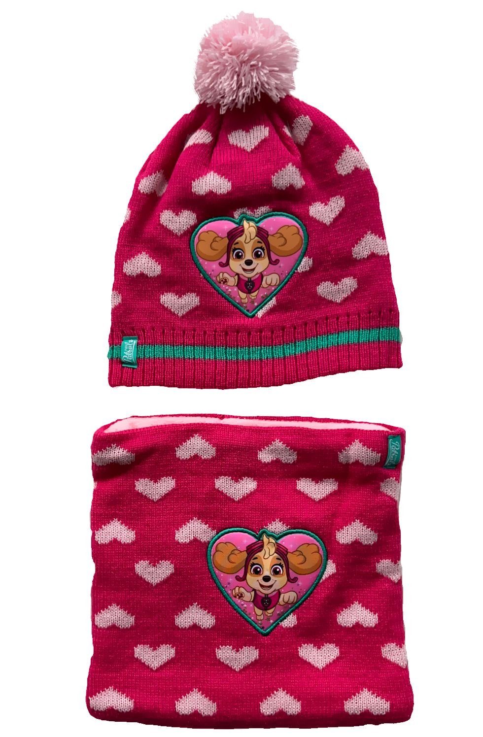 PAW PATROL Mütze & Schal Paw Patrol Mädchen Winter Set Mütze Schal Wintermütze (Kindermütze + Kinderschal) 2 Teile Kinder Mütze und Halswärmer Pink