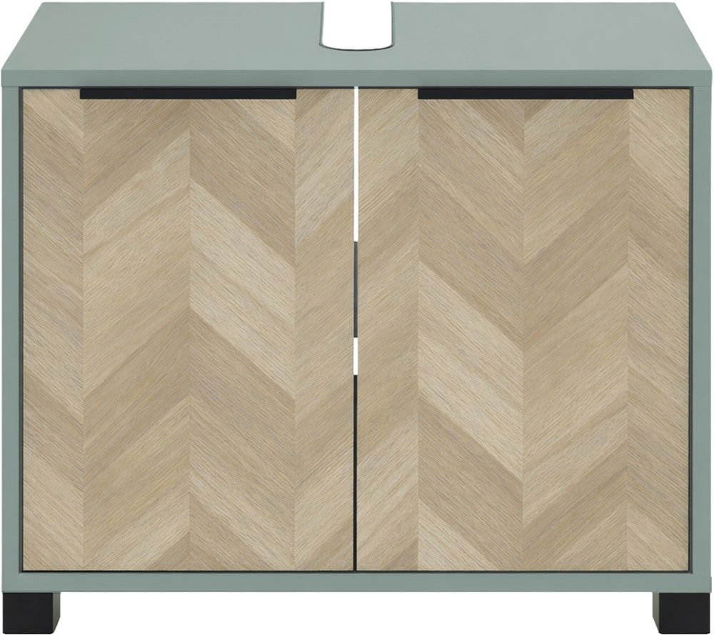 Schildmeyer Waschbeckenunterschrank PIAZZA, 2 Türen, Breite 65,1 cm, MADE IN GERMANY (1-St) Türen im Fischgräten-Dekor, MADE IN GERMANY