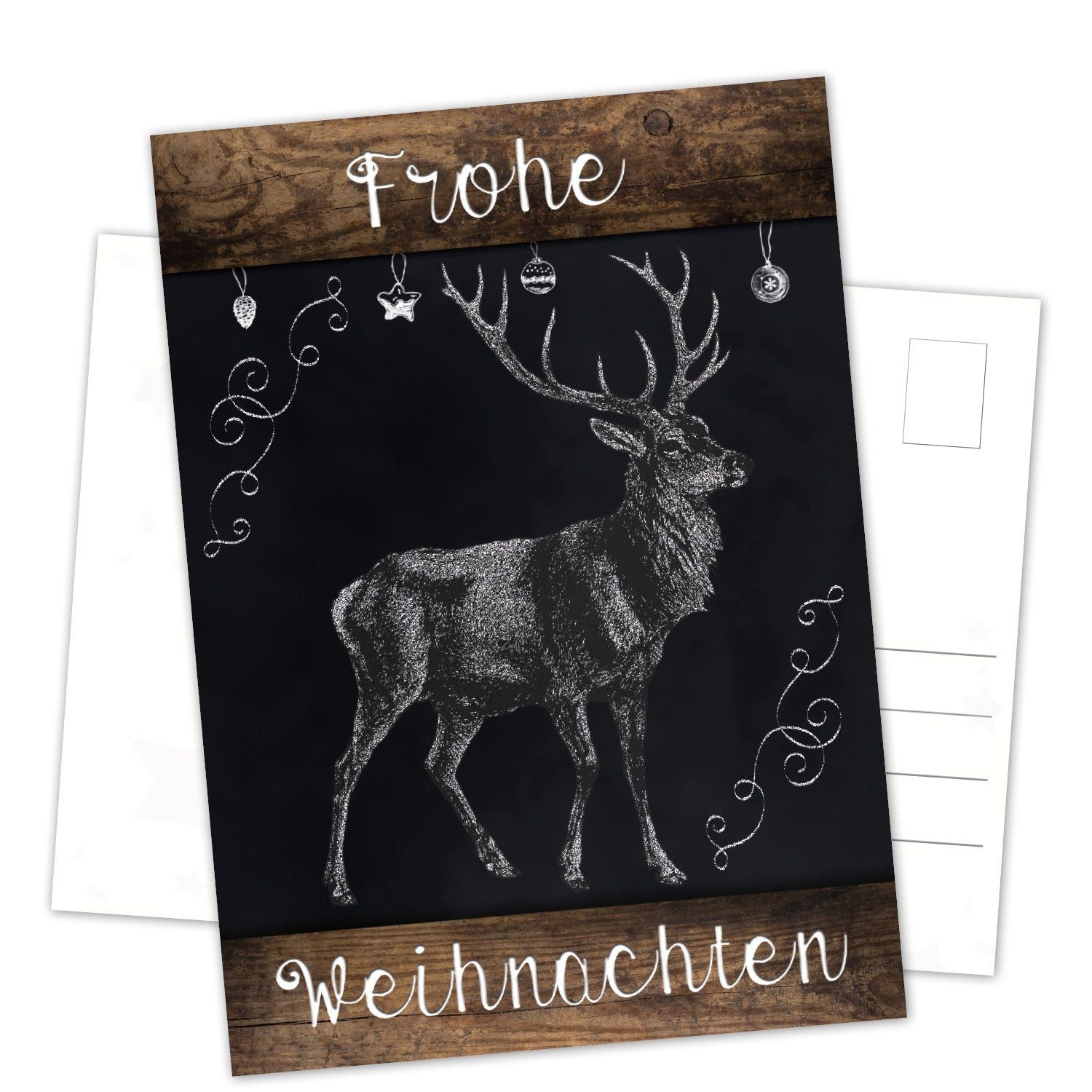 Logbuch-Verlag Klappkarte Postkarten Weihnachten DIN A6 hoch Tafelkreide-Optik schwarz weiß mit