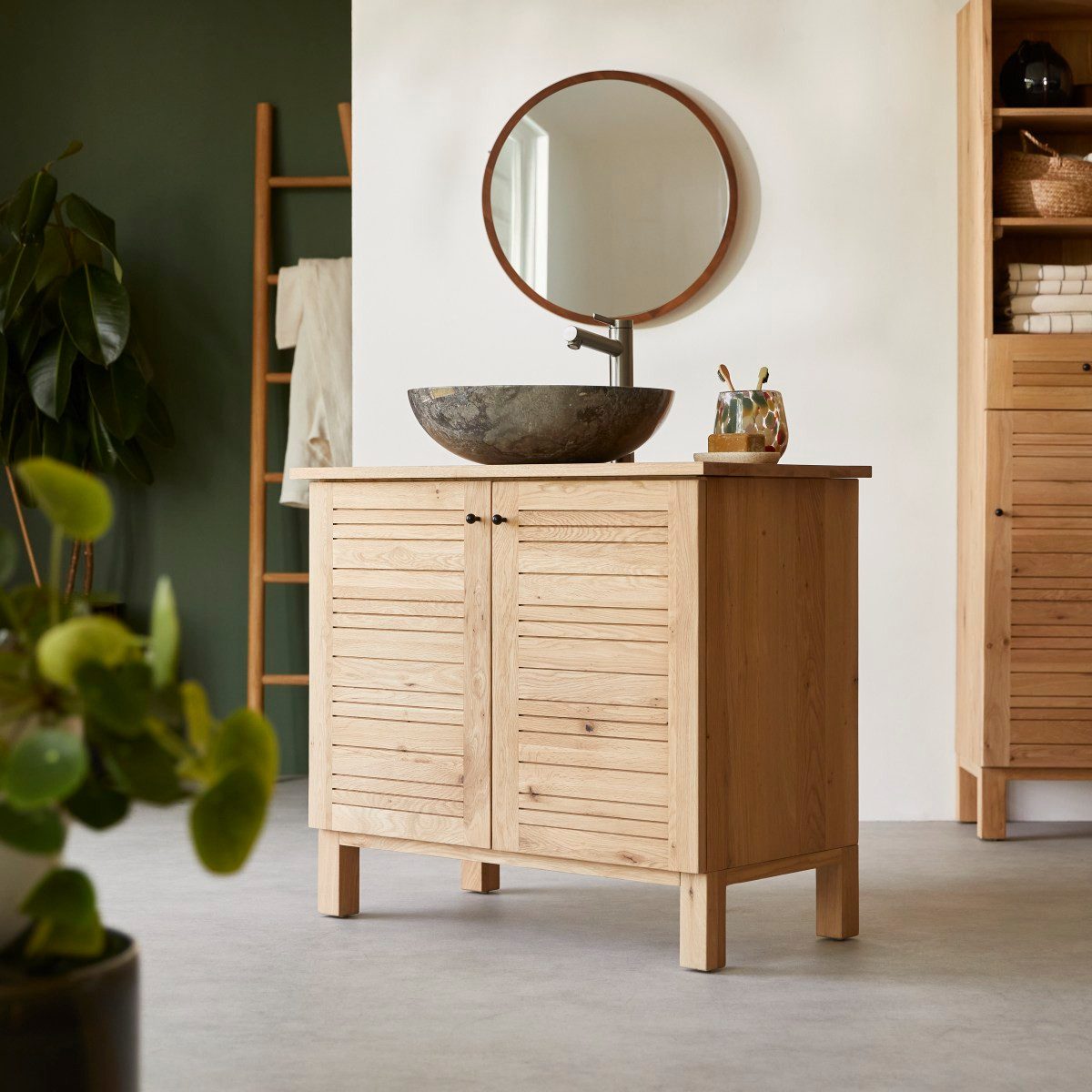 Tikamoon Waschtisch Waschbeckenunterschrank aus Eichenholz 85 Soho