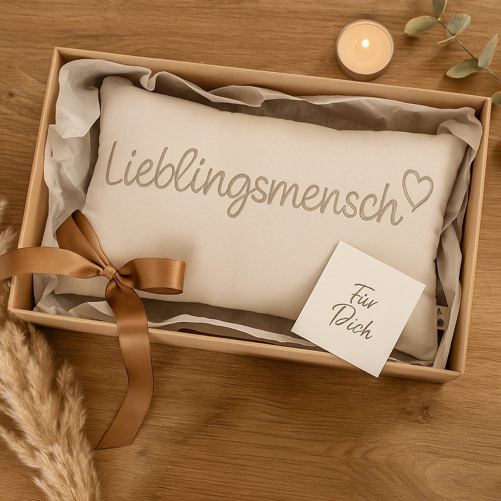 what the shop Dekokissen Lieblingsmensch 30x50 cm Baumwolle Grau oder Weiß mit Reißverschluss, Liebevolles Kissen für Lieblingsmenschen