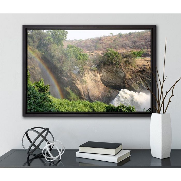 Pixxprint Leinwandbild Regenbogen über Wasserfall Wanddekoration (1 St) Leinwandbild fertig bespannt in einem Schattenfugen-Bilderrahmen gefasst inkl. Zackenaufhänger