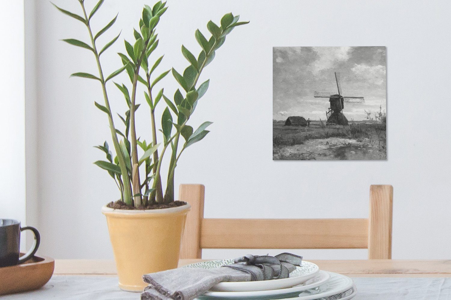 Tag, in schwarz-weiß Wohnzimmer am (1 für St), OneMillionCanvasses® - Leinwand Sonniger Gemälde, eine Bilder Wassergraben Leinwandbild Schlafzimmer Mühle