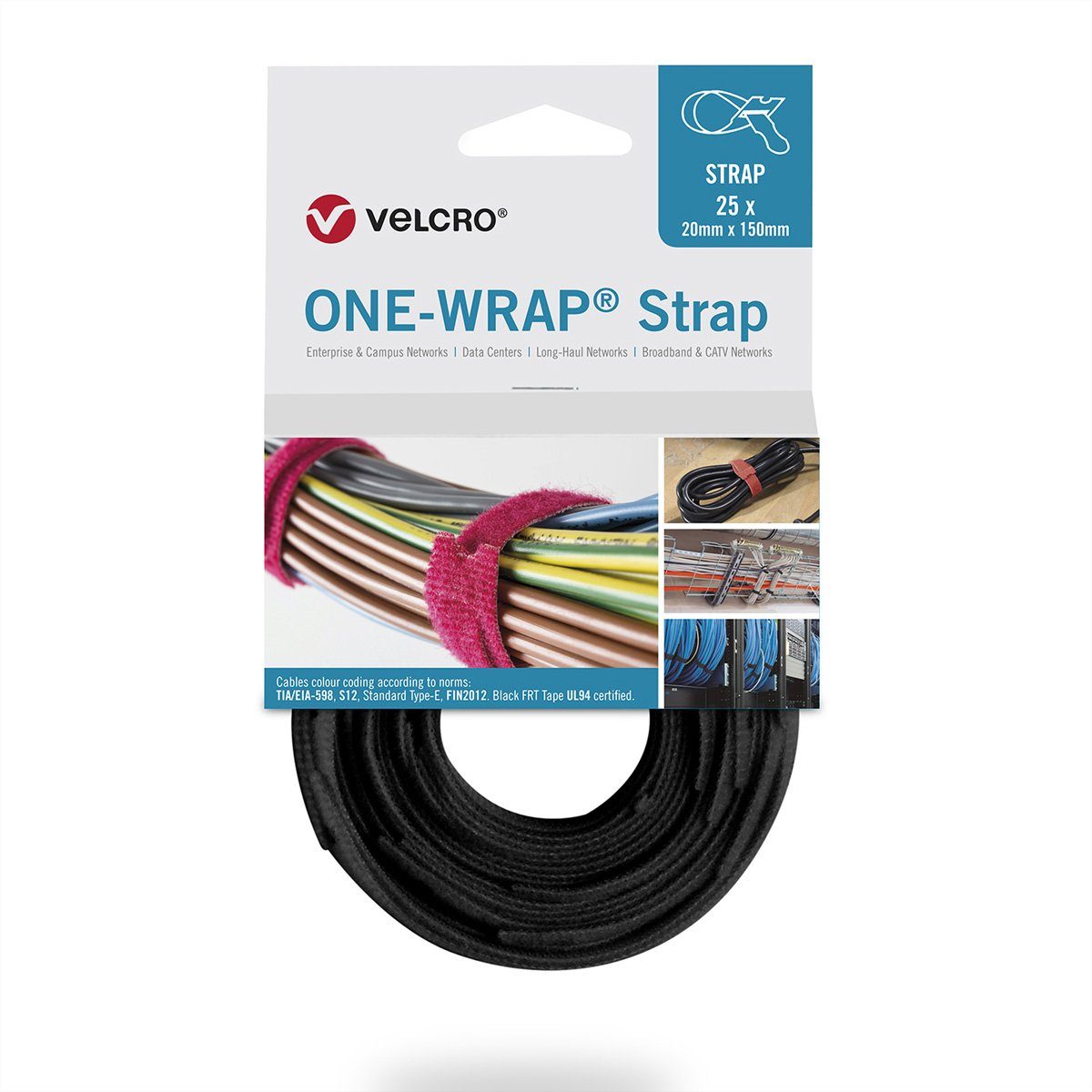 VELCRO Kabelbinder One Wrap® Strap 13mm x 200mm, 25 Stück flammhemmend, VEL-OW64302