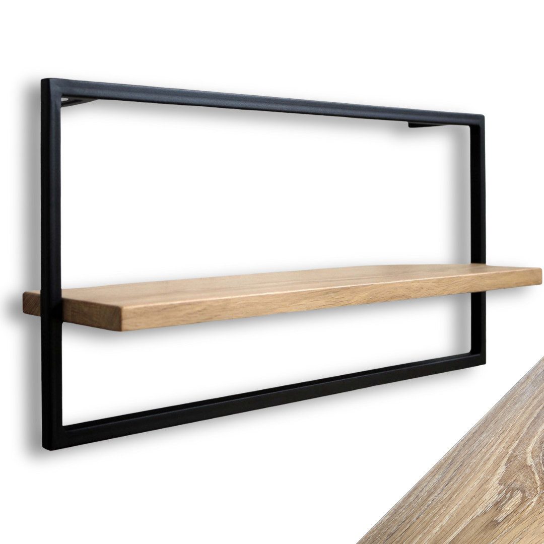holz4home® Wandregal Eiche Hellgrau mit Metallrahmen günstig online kaufen