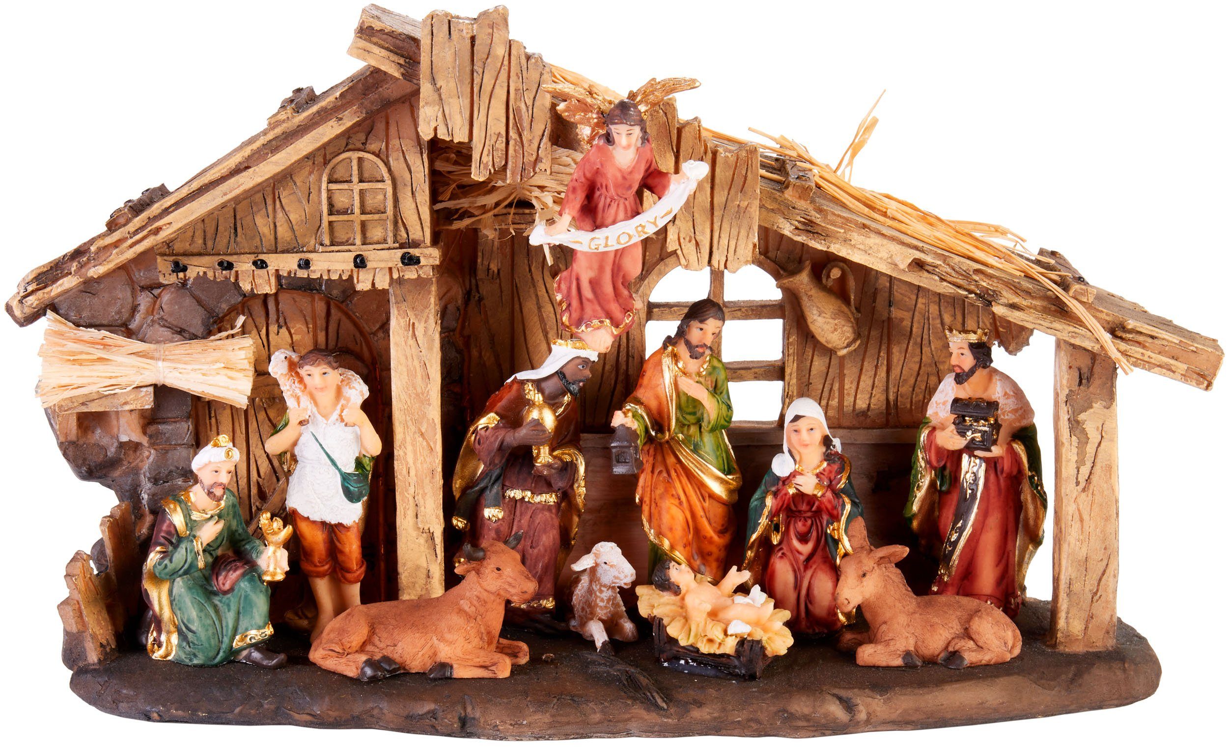 BRUBAKER Krippenfigur Weihnachtskrippe - 32 cm Krippenset mit 11 handbemalt günstig online kaufen