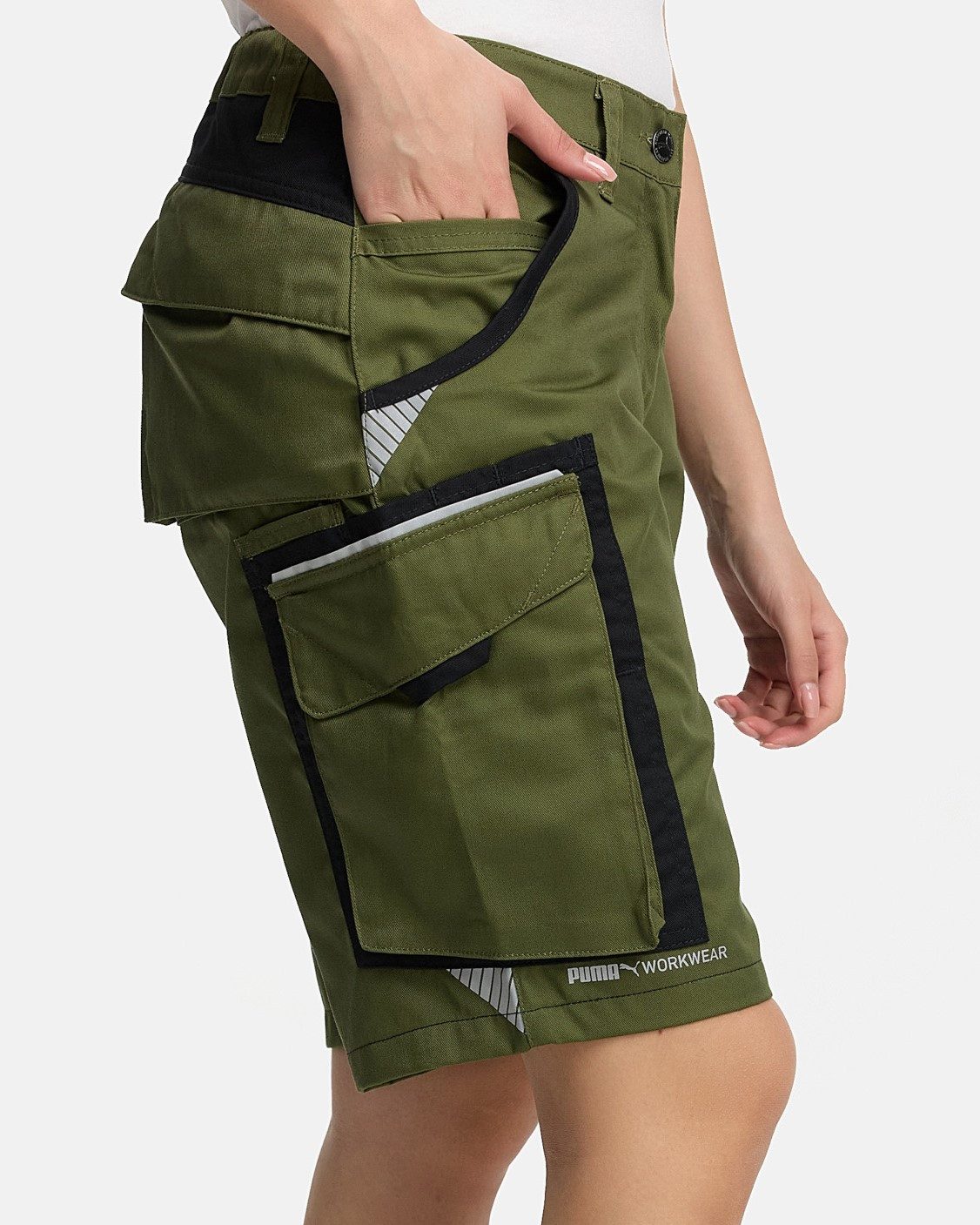 PUMA Workwear Arbeitsshorts PRECISION X - kurze Arbeitshose Damen - Bequeme Passform Robustes und flexibles Material mit Reflektoren - Praktische Taschen