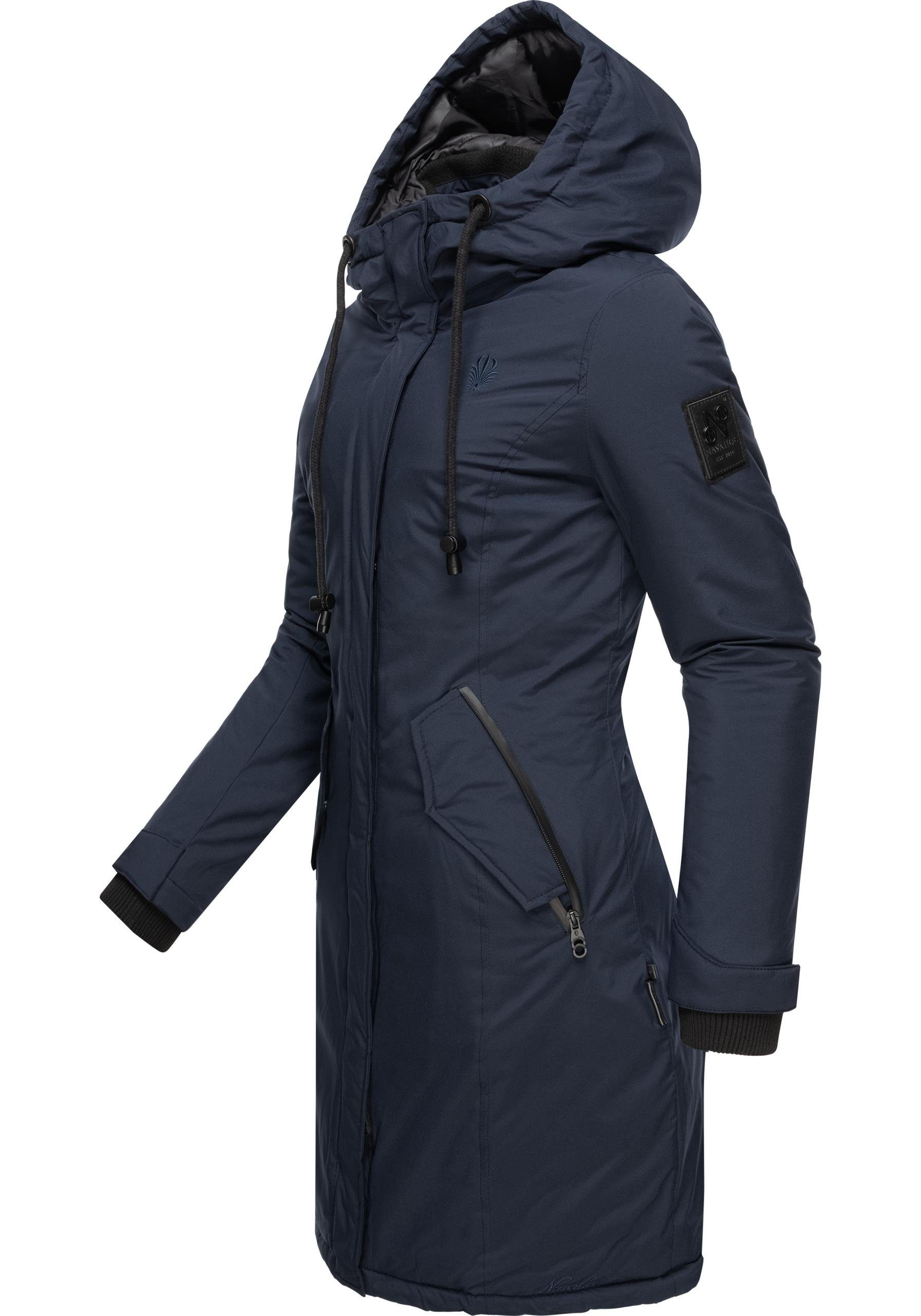 gefütterter blau Winterparka mit Kapuze Wintermantel Navahoo sportlicher Letiziaa