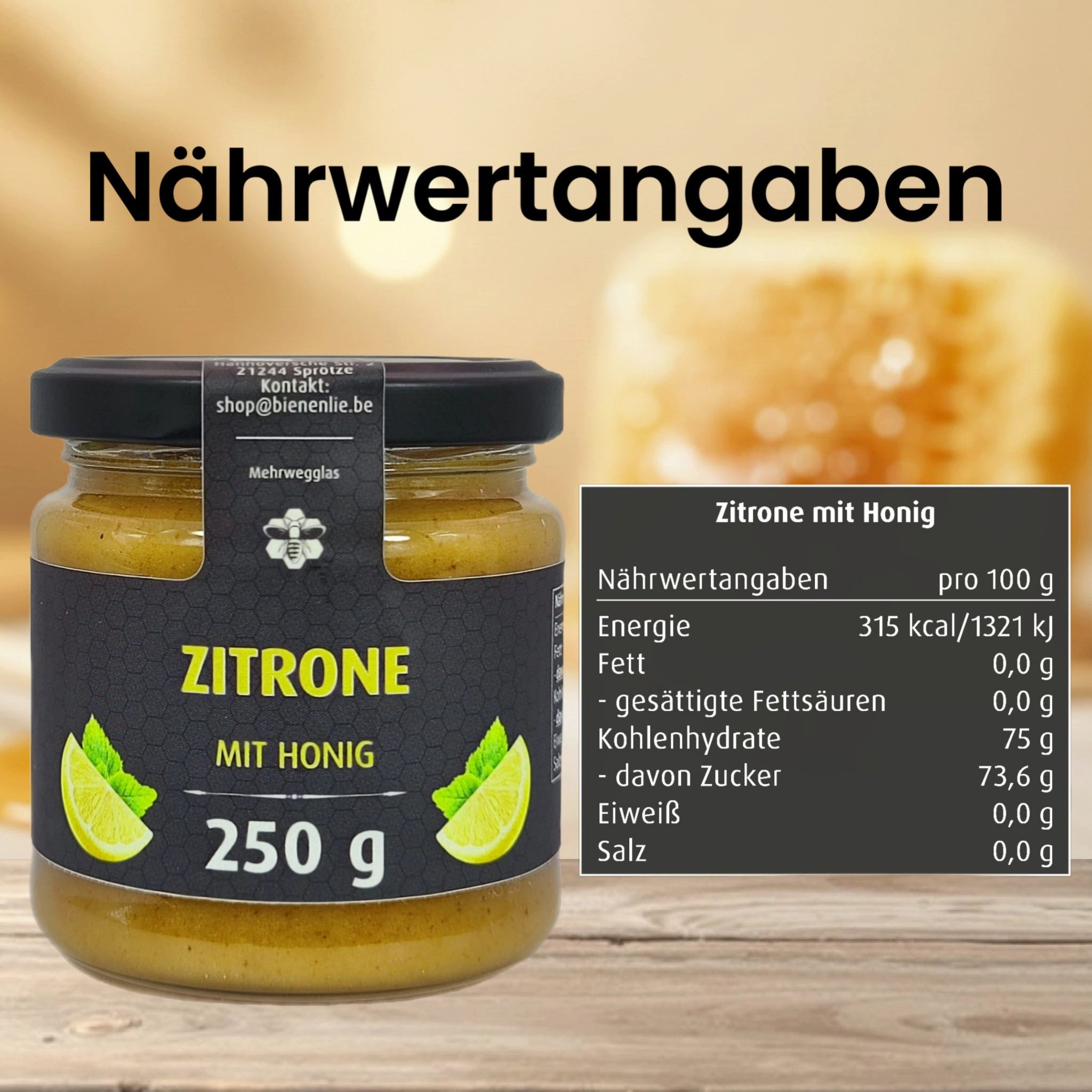 Imkerei BienenLie.be Honig Zitrone mit Honig - frisch & säuerlich, 250g, 1 x 250 g, 1 St.